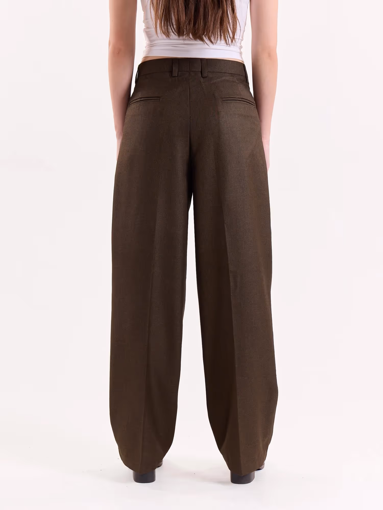 Brown Textured Baggy Fit Trousers image 8