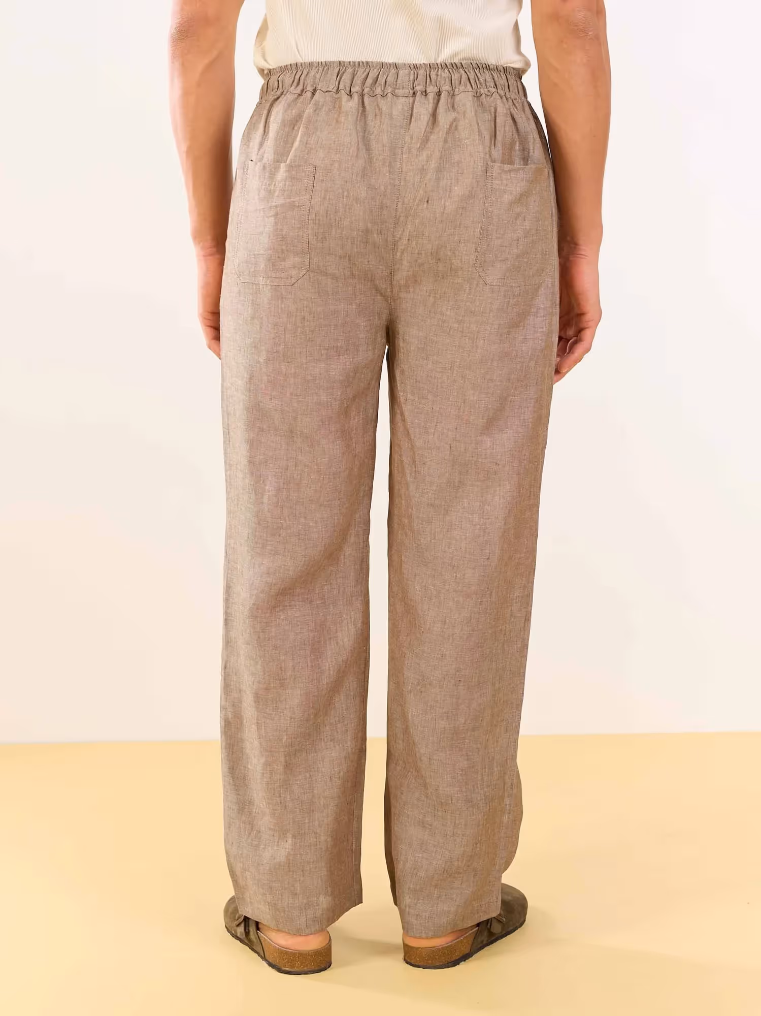 Brown Textured Linen Pull-on Pants image 6