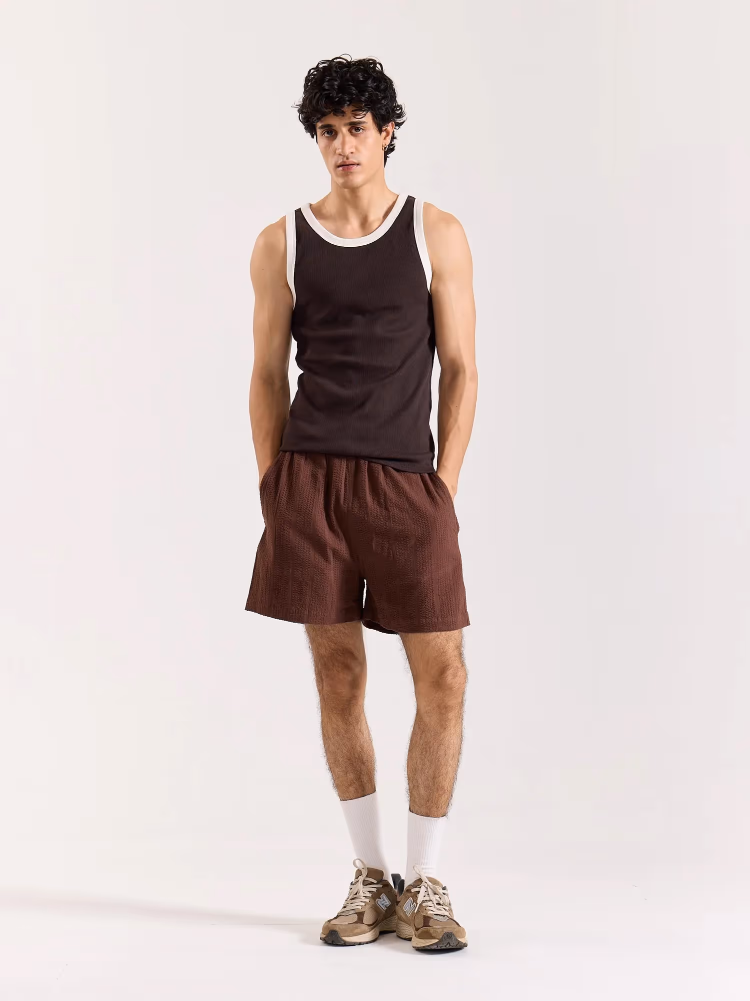 Brown Textured Shorts image 1