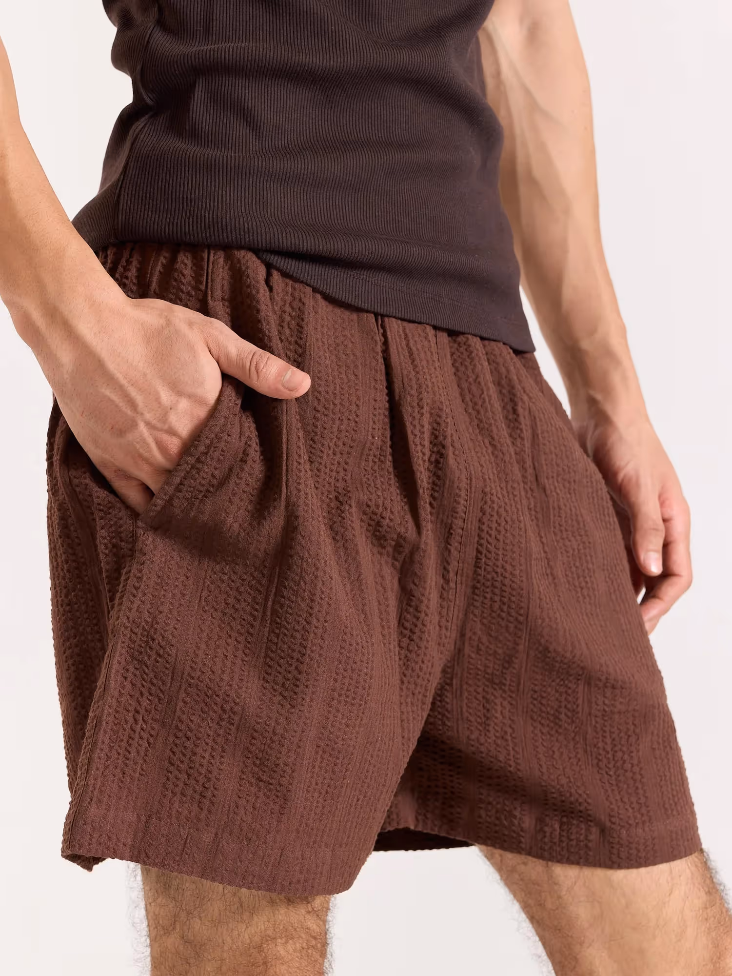 Brown Textured Shorts  image 2