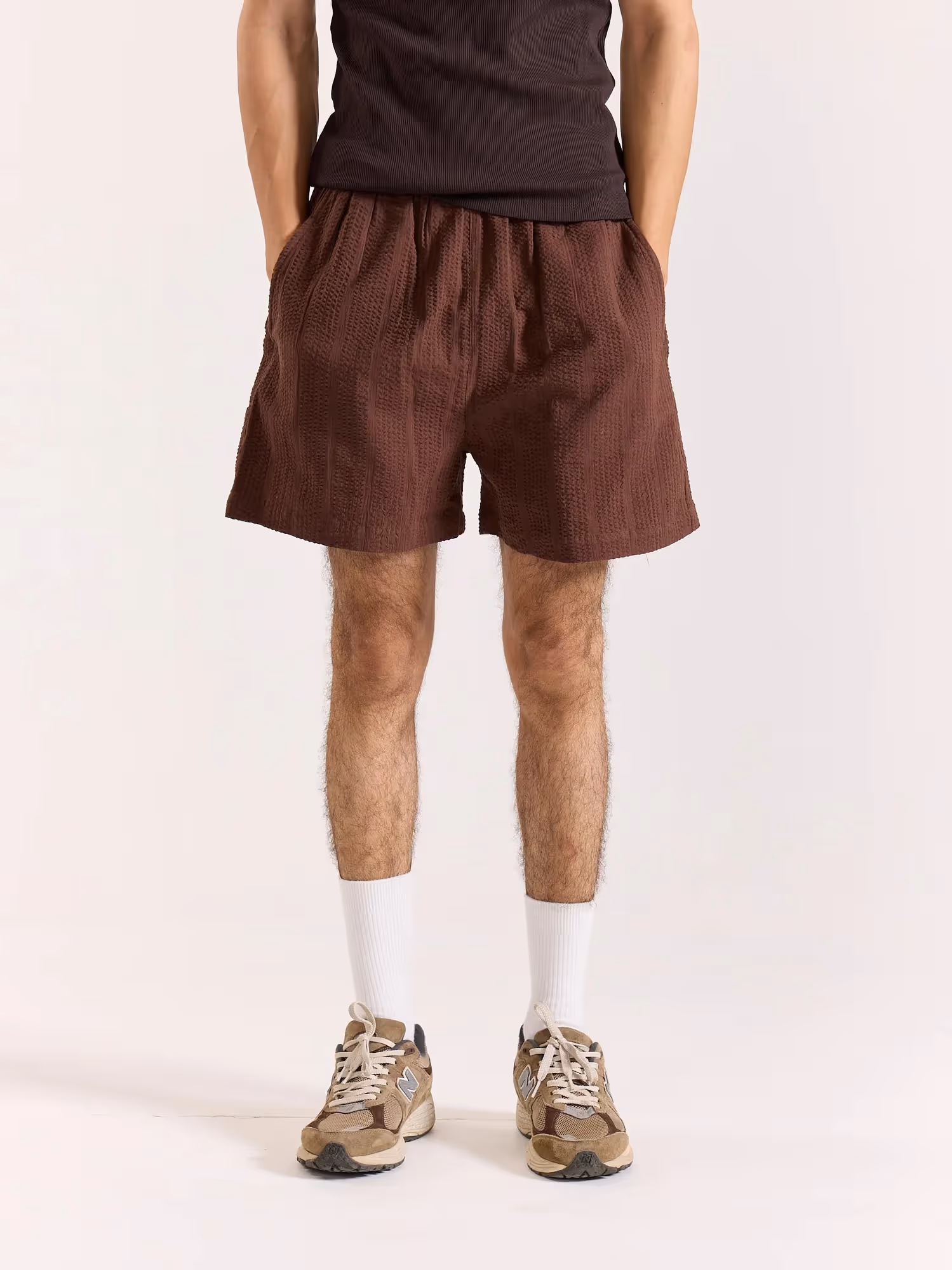 Brown Textured Shorts  image 3