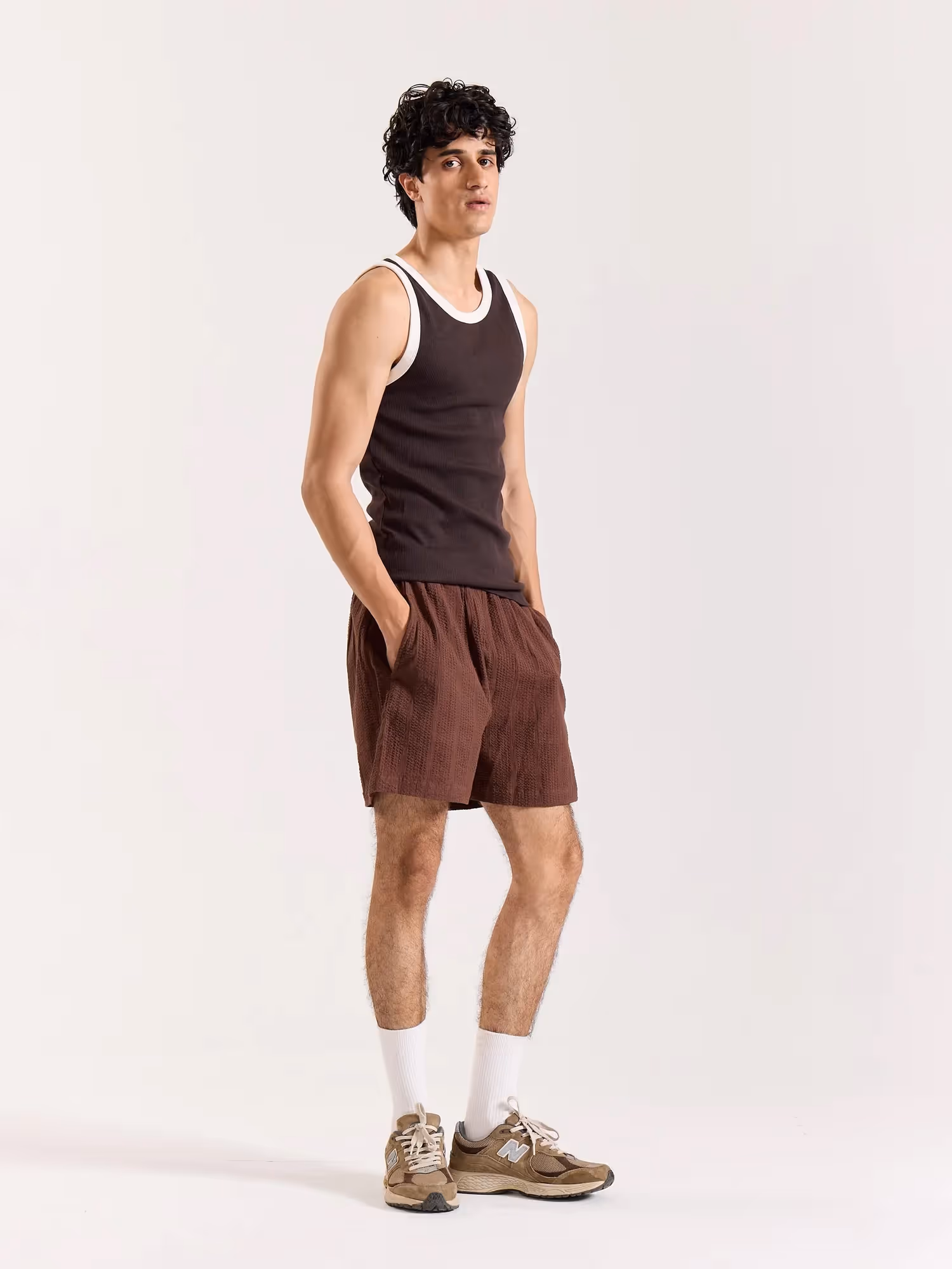 Brown Textured Shorts  image 6