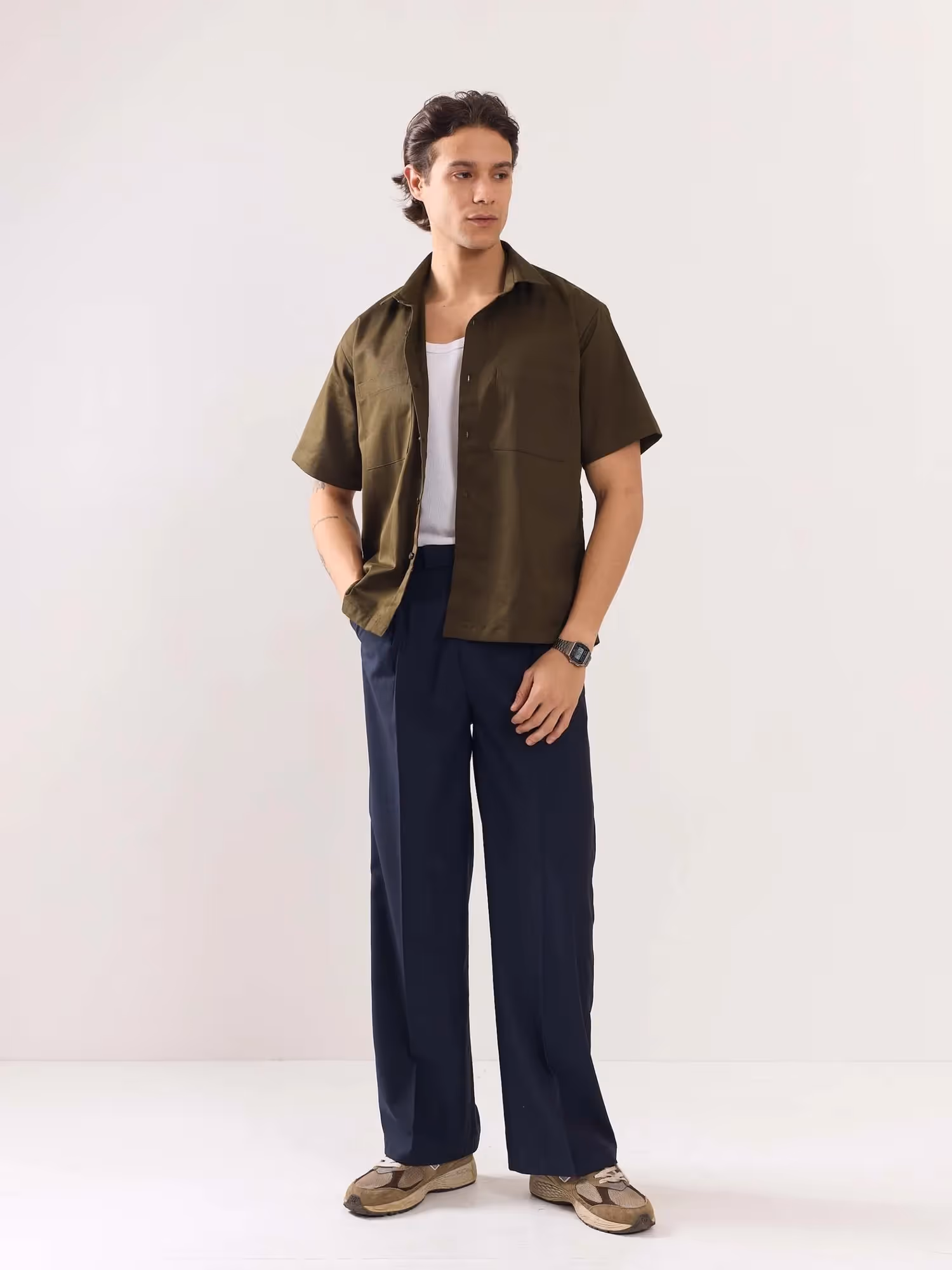 Brown Twill Cropped Shirt image 1