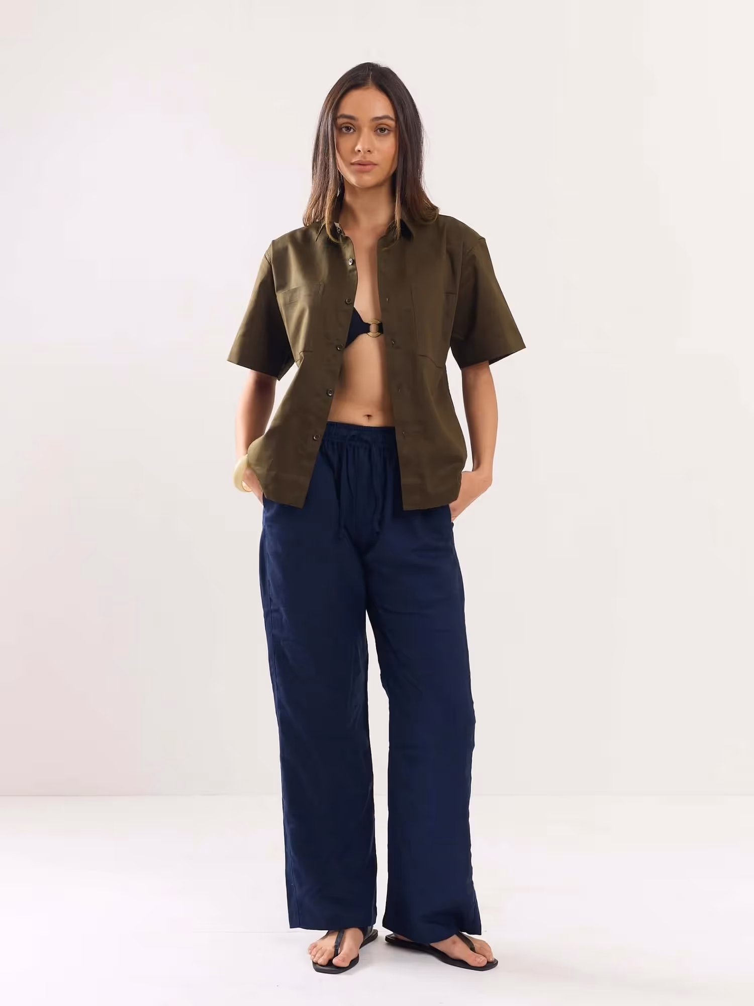 Brown Twill Cropped Shirt image 2