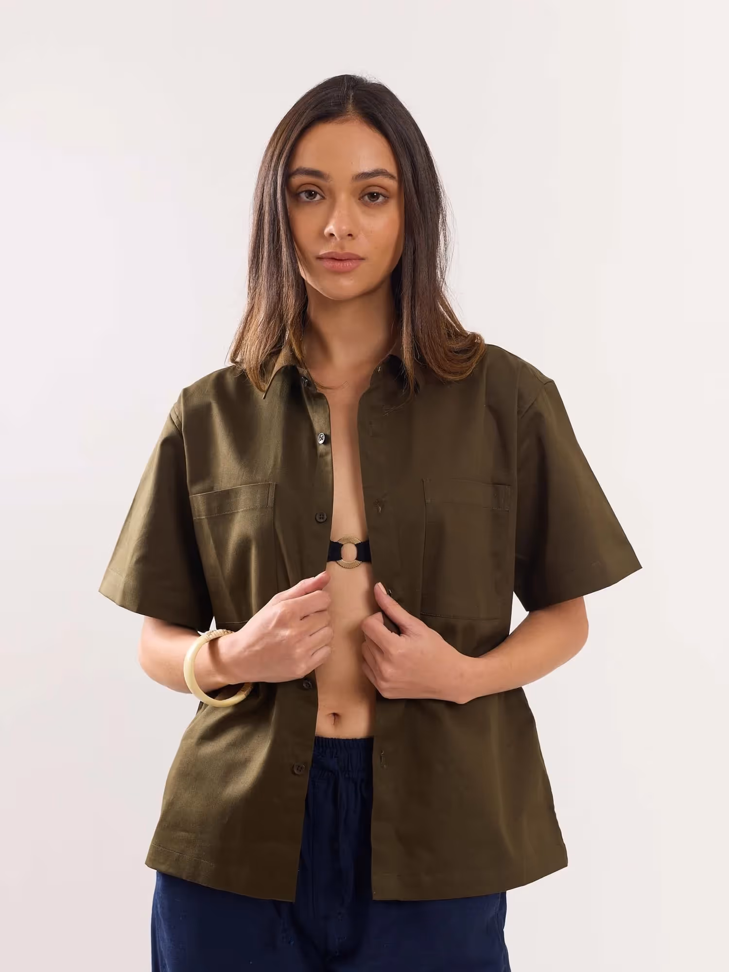 Brown Twill Cropped Shirt image 3