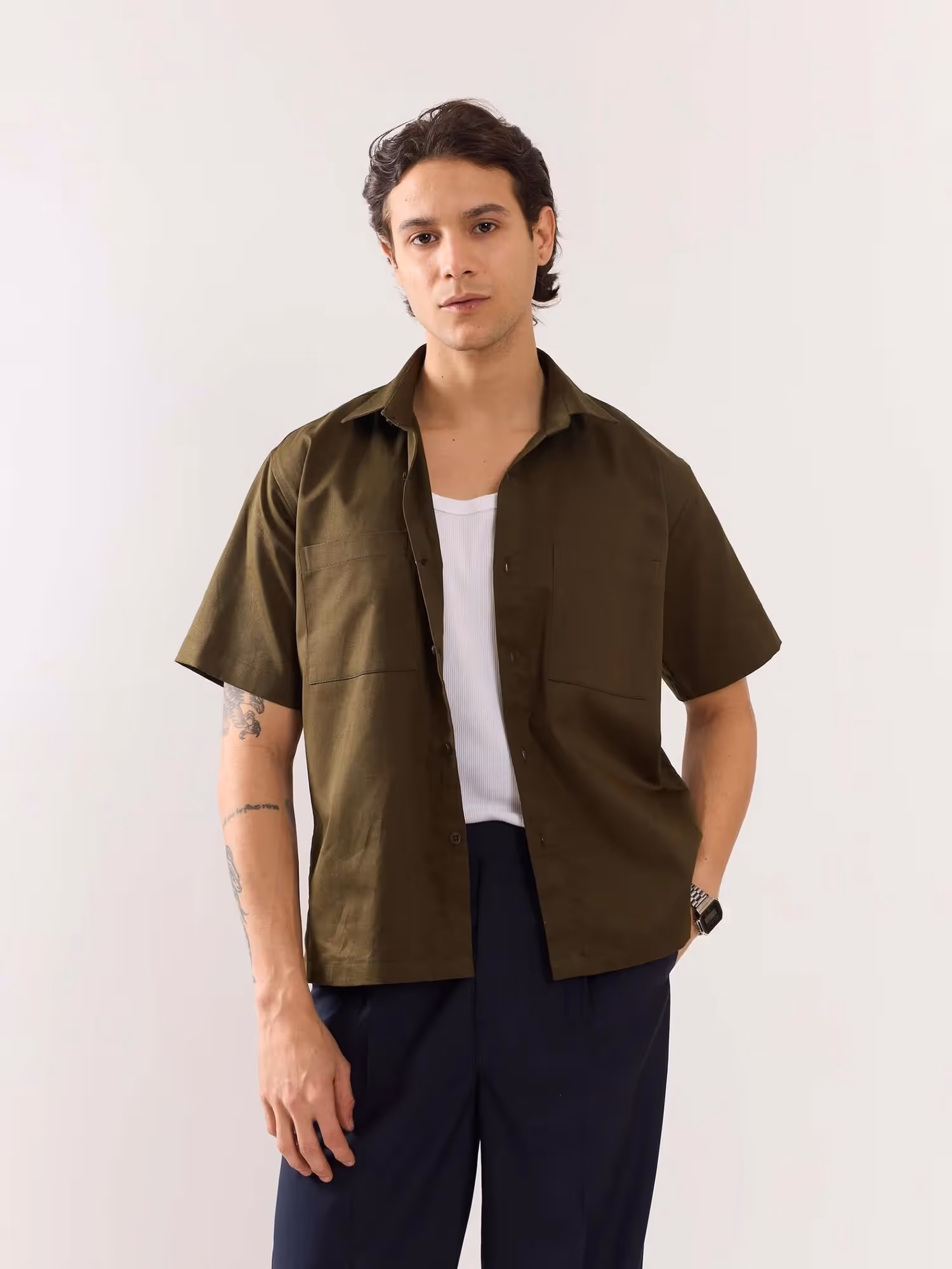 Brown Twill Cropped Shirt image 4