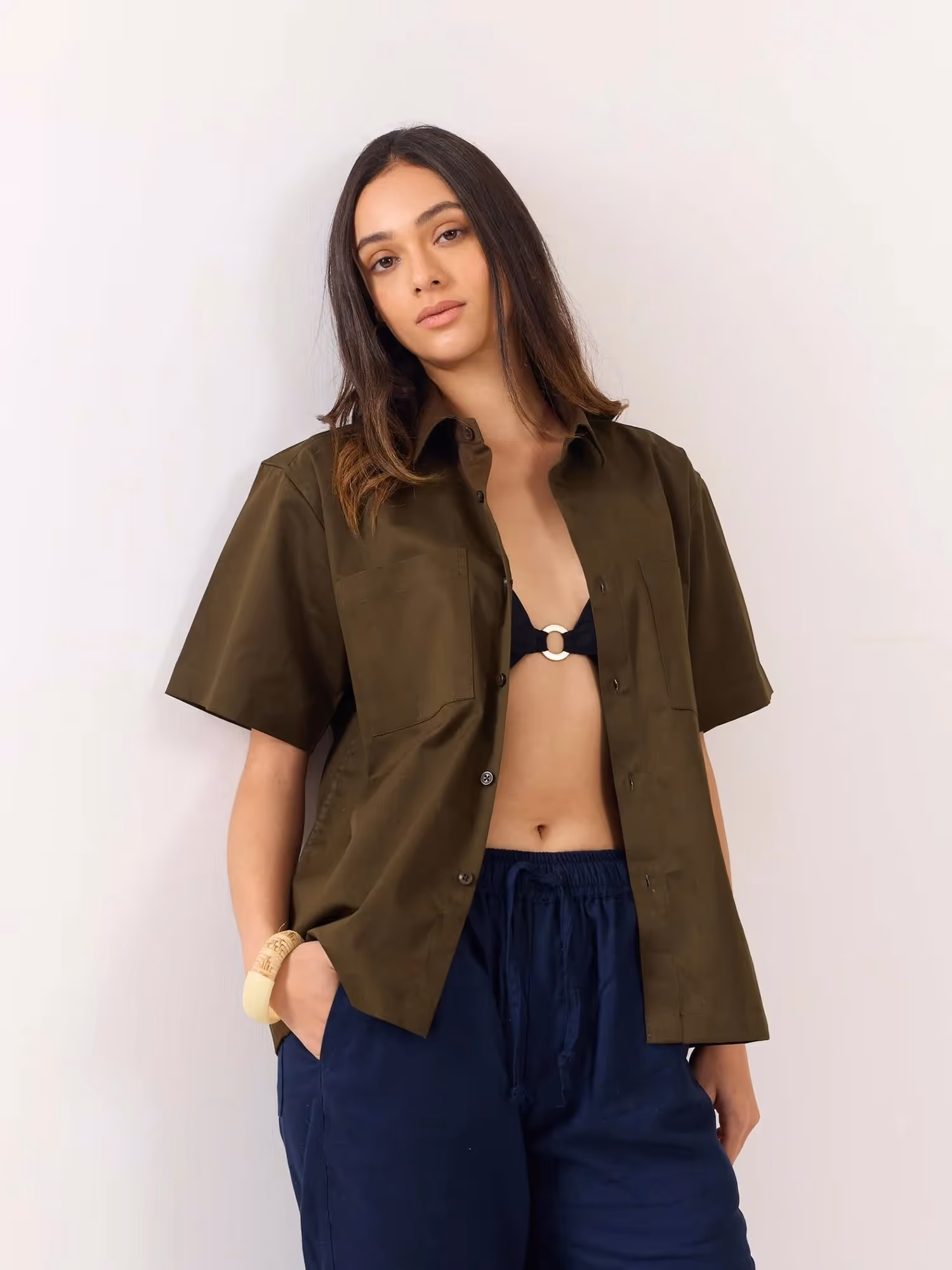 Brown Twill Cropped Shirt image 5