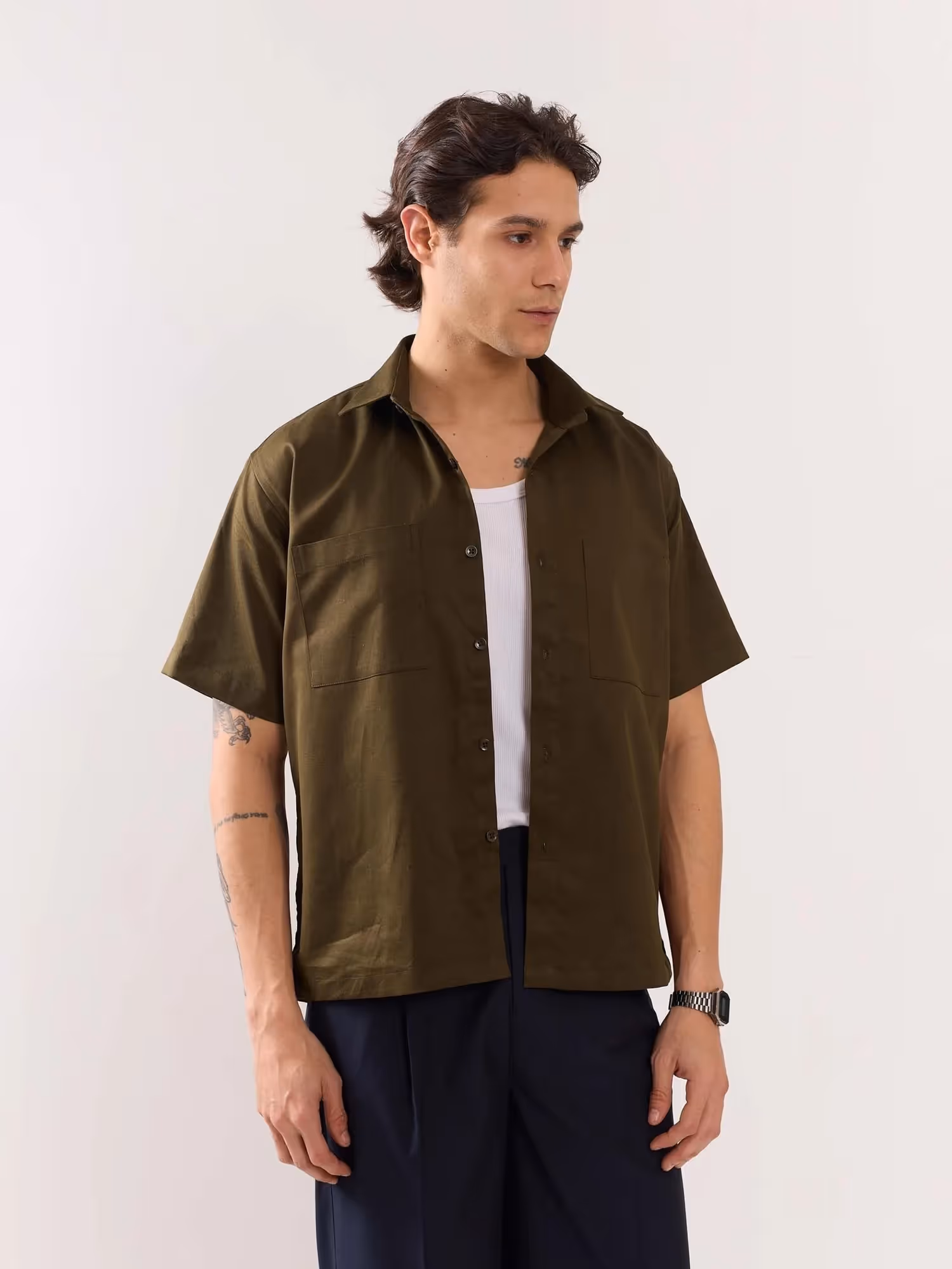 Brown Twill Cropped Shirt image 6