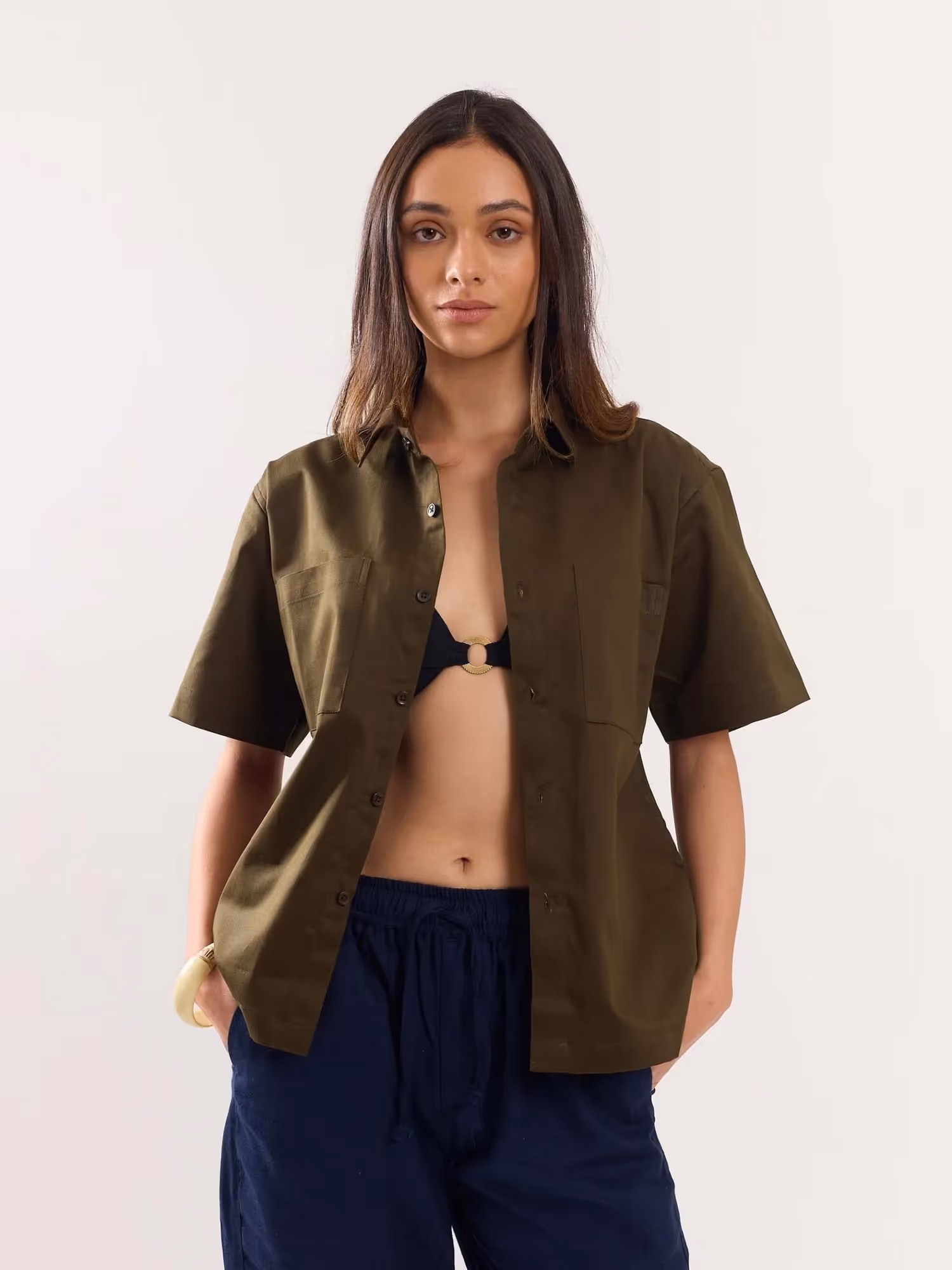 Brown Twill Cropped Shirt image 7