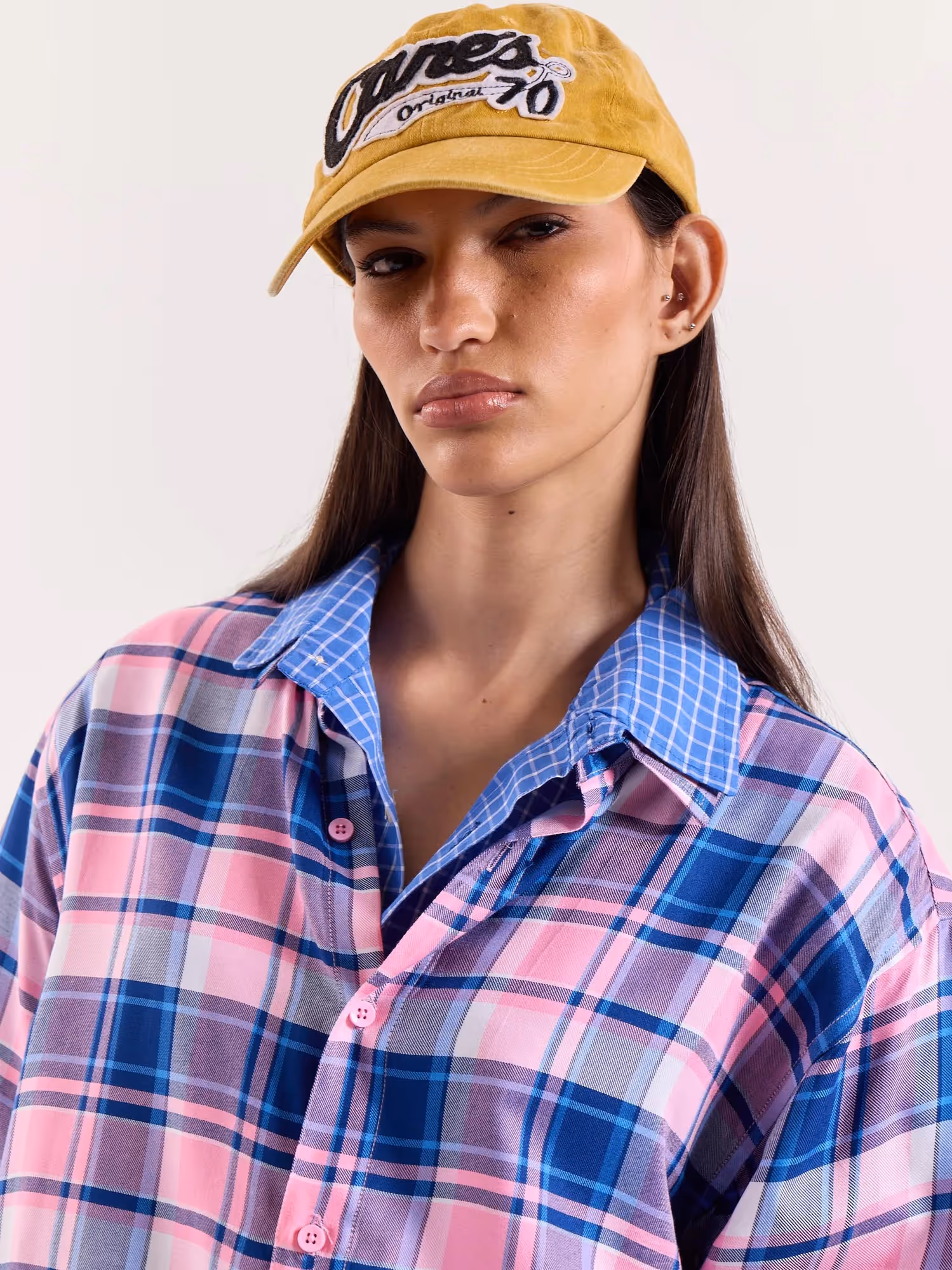 Bubblegum Pink & Blue Checkered Cropped Shirt image 6