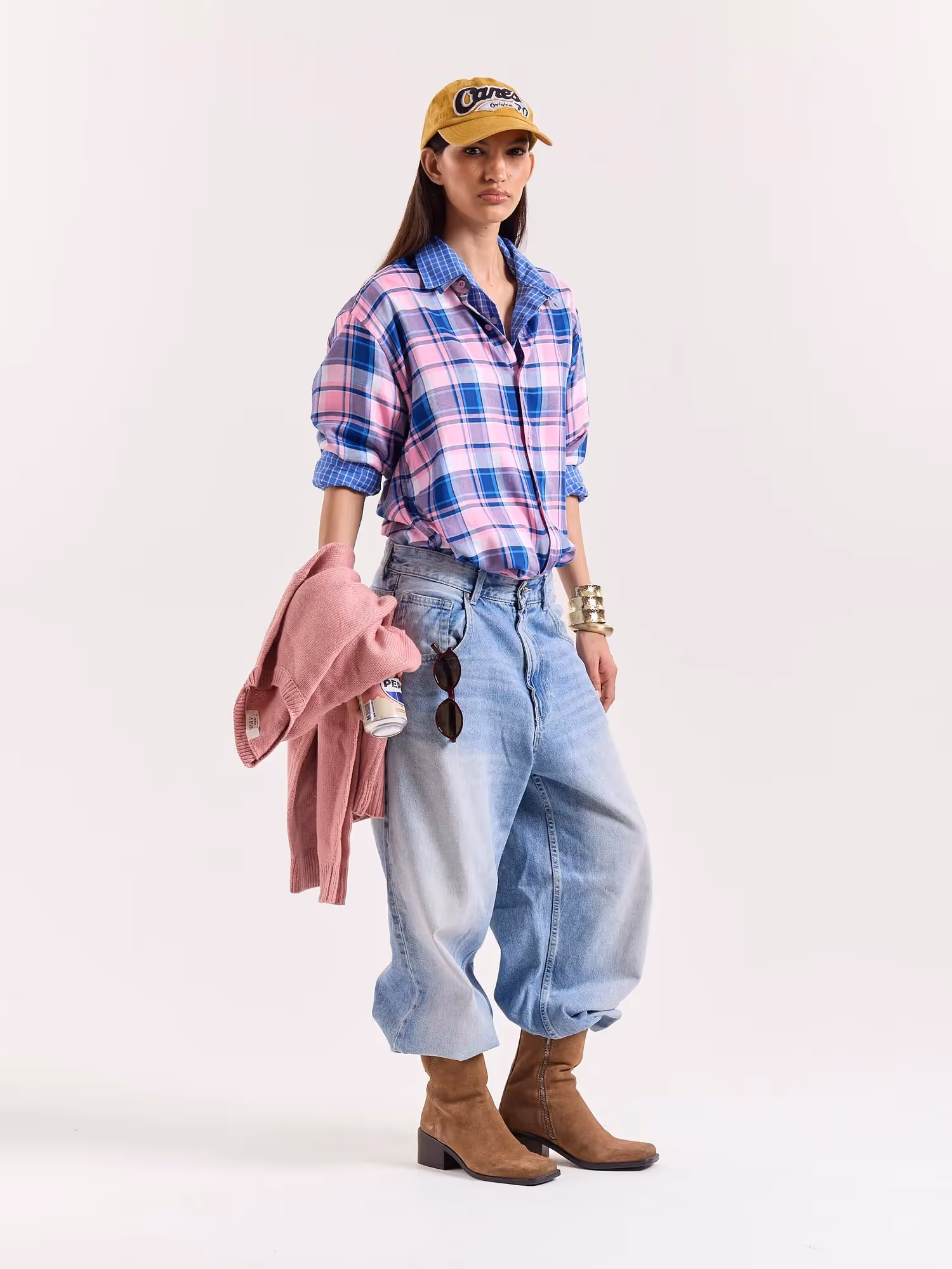 Bubblegum Pink & Blue Checkered Cropped Shirt image 7