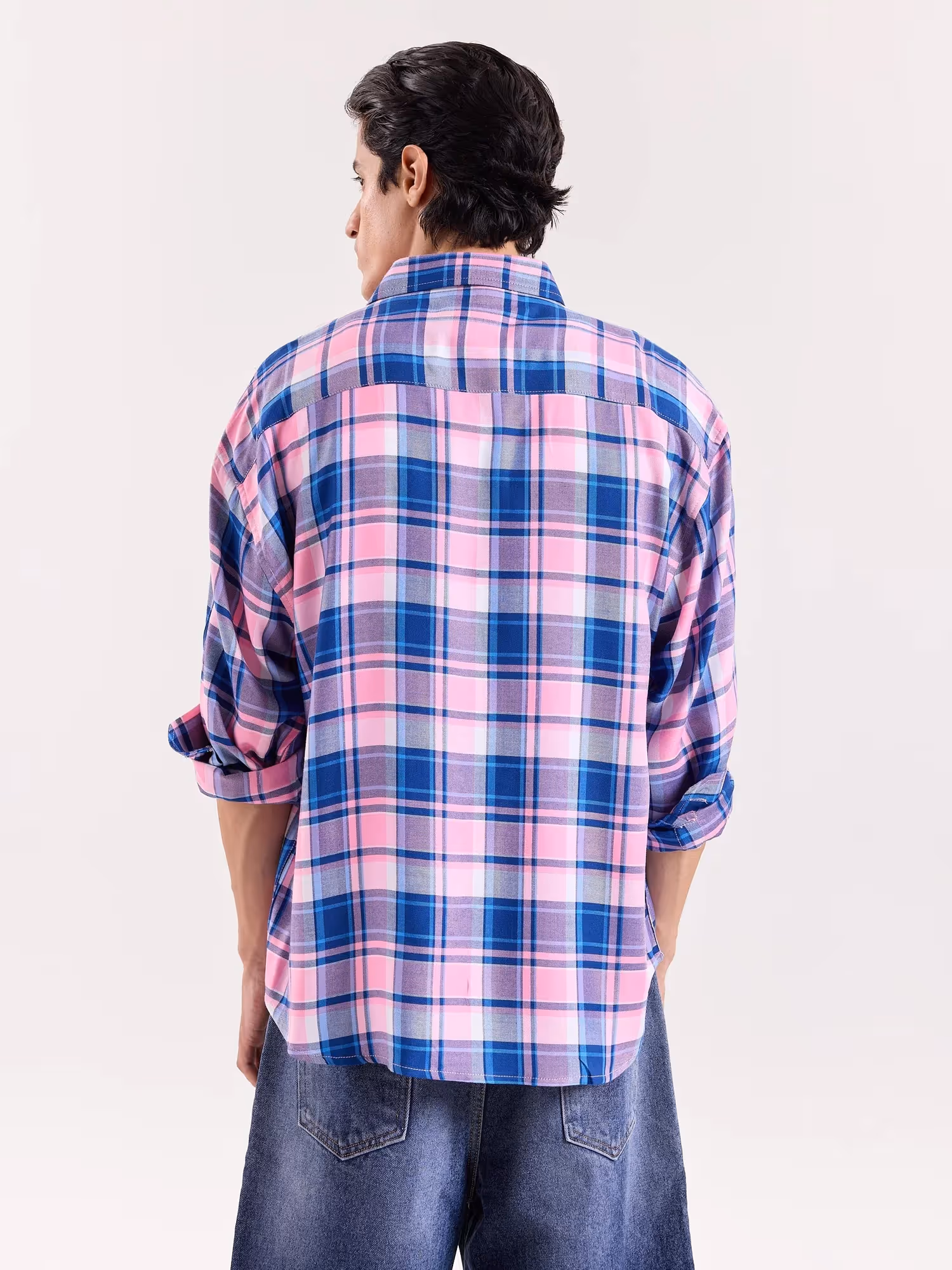 Bubblegum Pink & Blue Checkered Cropped Shirt image 8