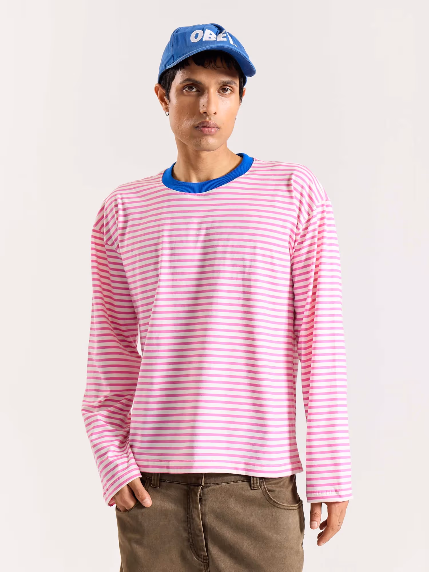 Bubblegum Pink Striped Loose Fit Cropped T-Shirt image 4