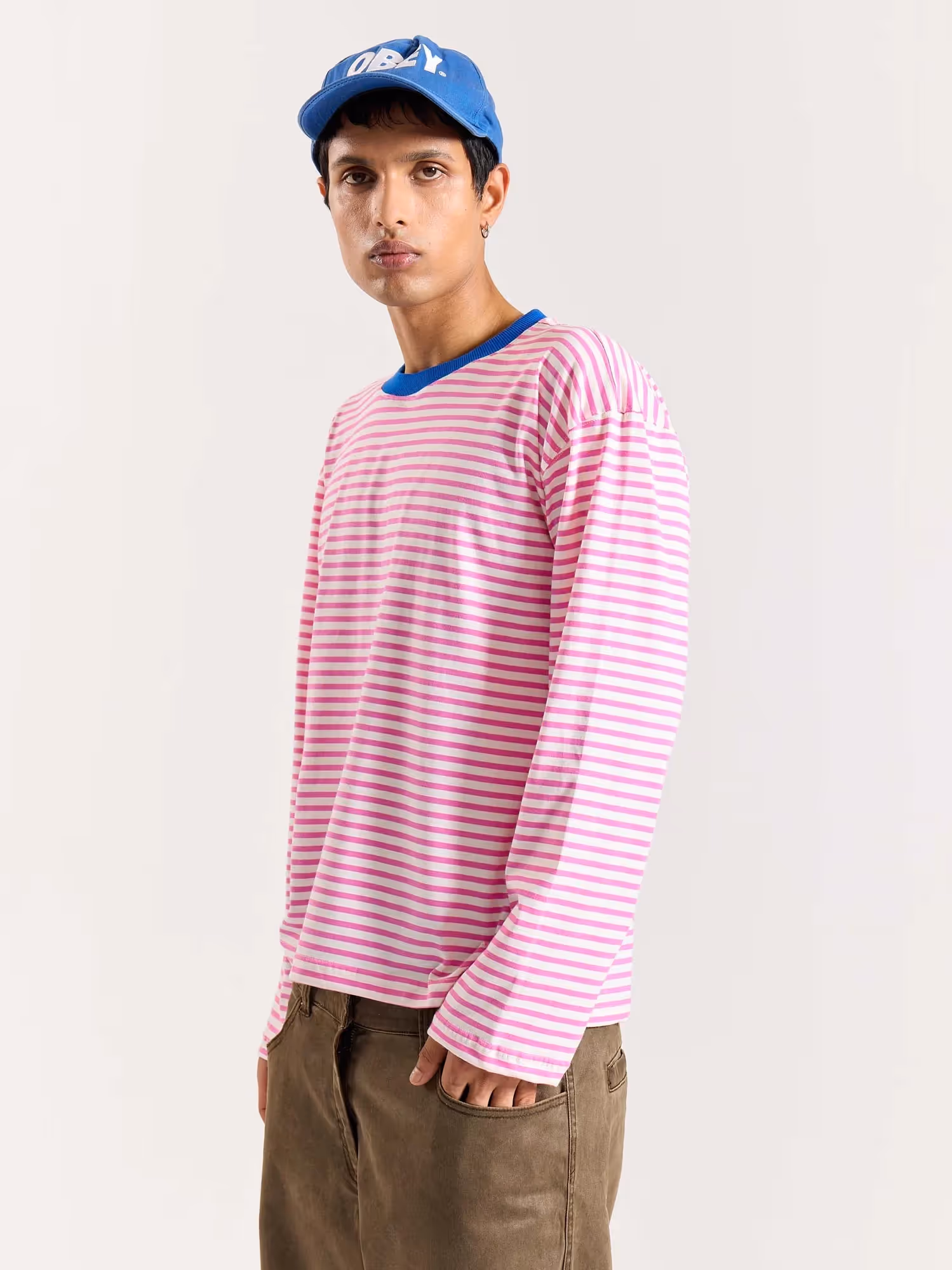 Bubblegum Pink Striped Loose Fit Cropped T-Shirt image 6