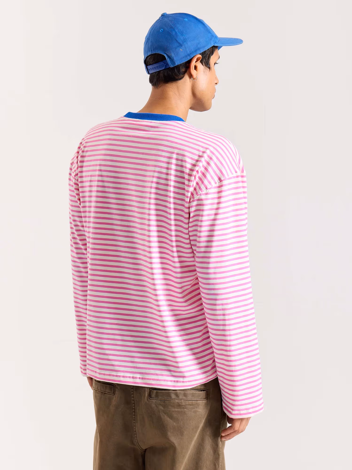 Bubblegum Pink Striped Loose Fit Cropped T-Shirt image 7