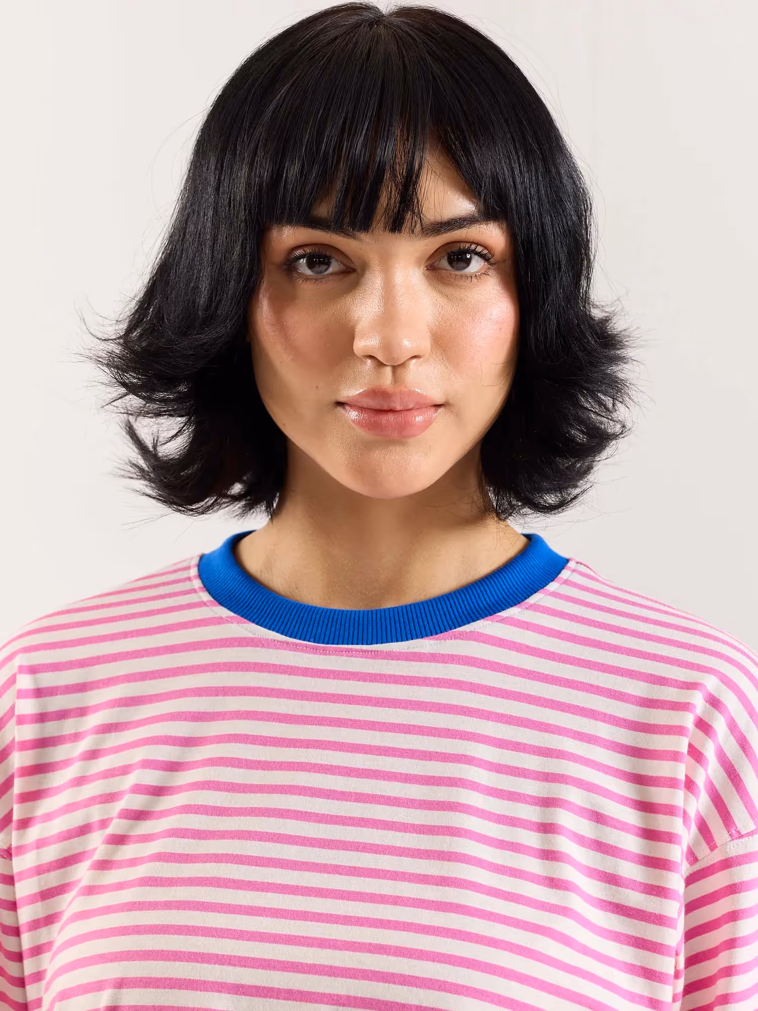 Bubblegum Pink Striped Loose Fit Cropped T-Shirt image 8
