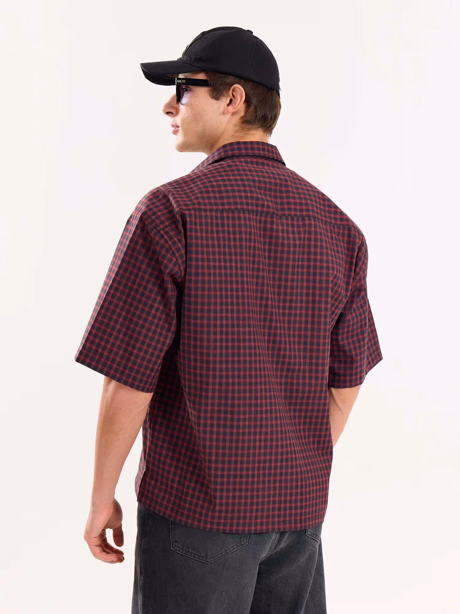 Burgundy and Black Checkered Cropped Shirt image 8