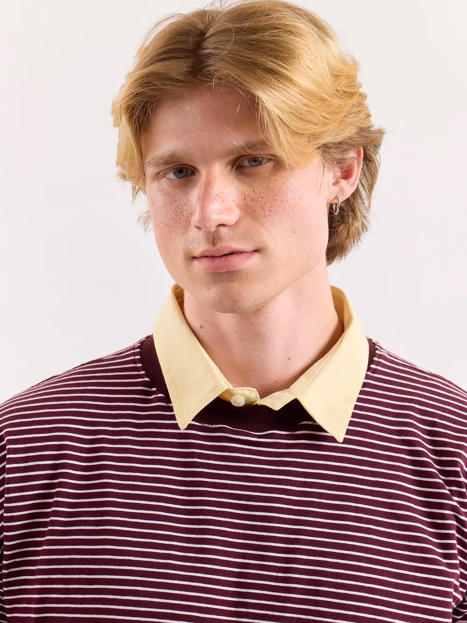 Burgundy & White Striped Loose Fit Cropped T-Shirt image 6