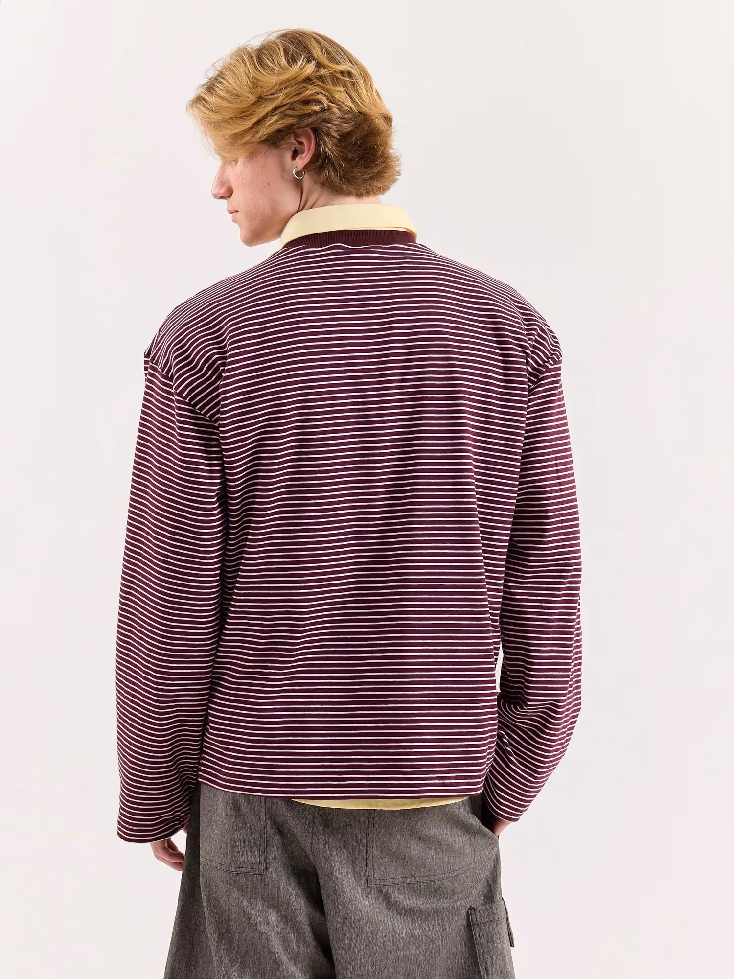 Burgundy & White Striped Loose Fit Cropped T-Shirt image 8