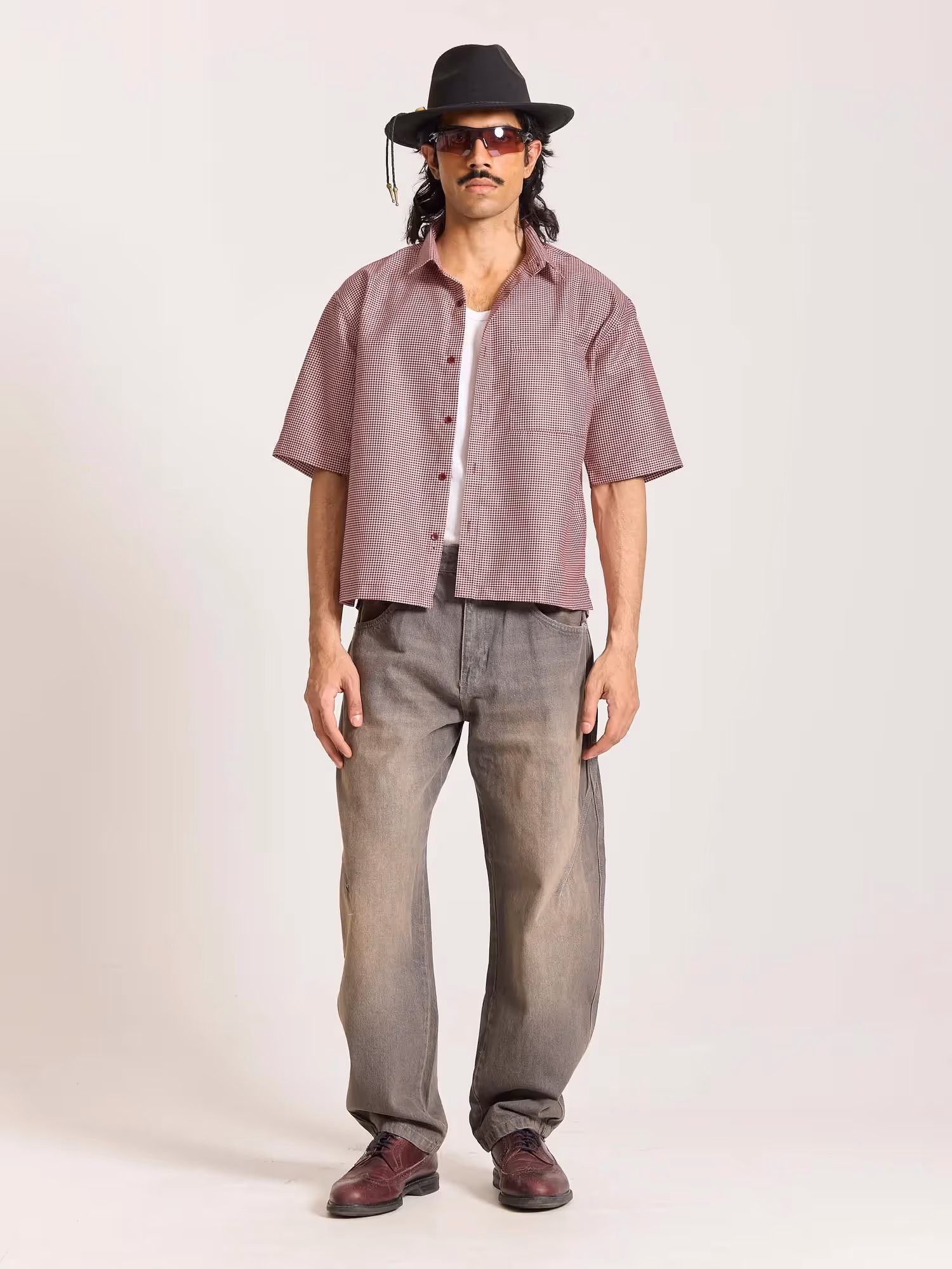 Burgundy Checkered Cropped Shirt image 1