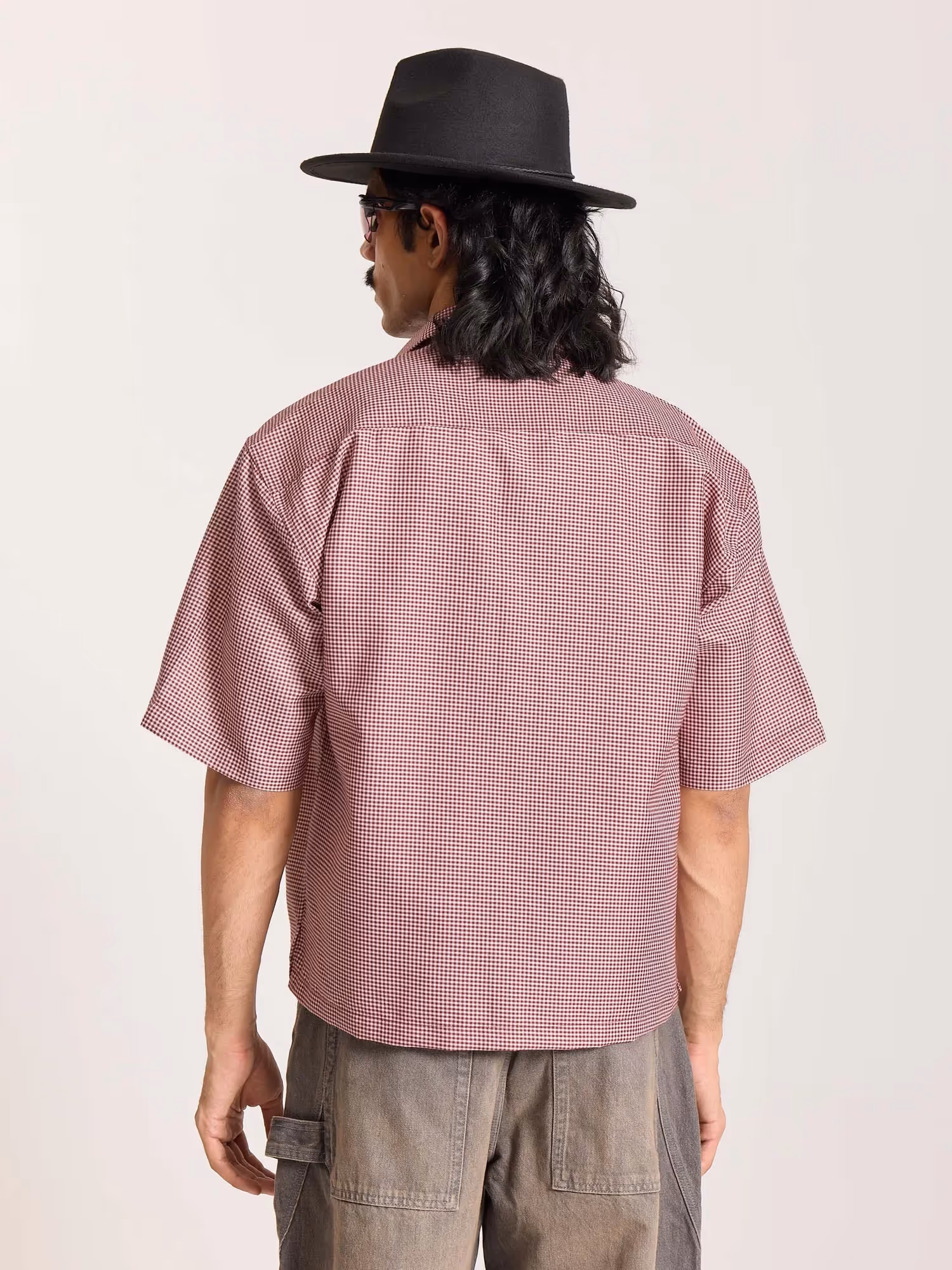 Burgundy Checkered Cropped Shirt image 8