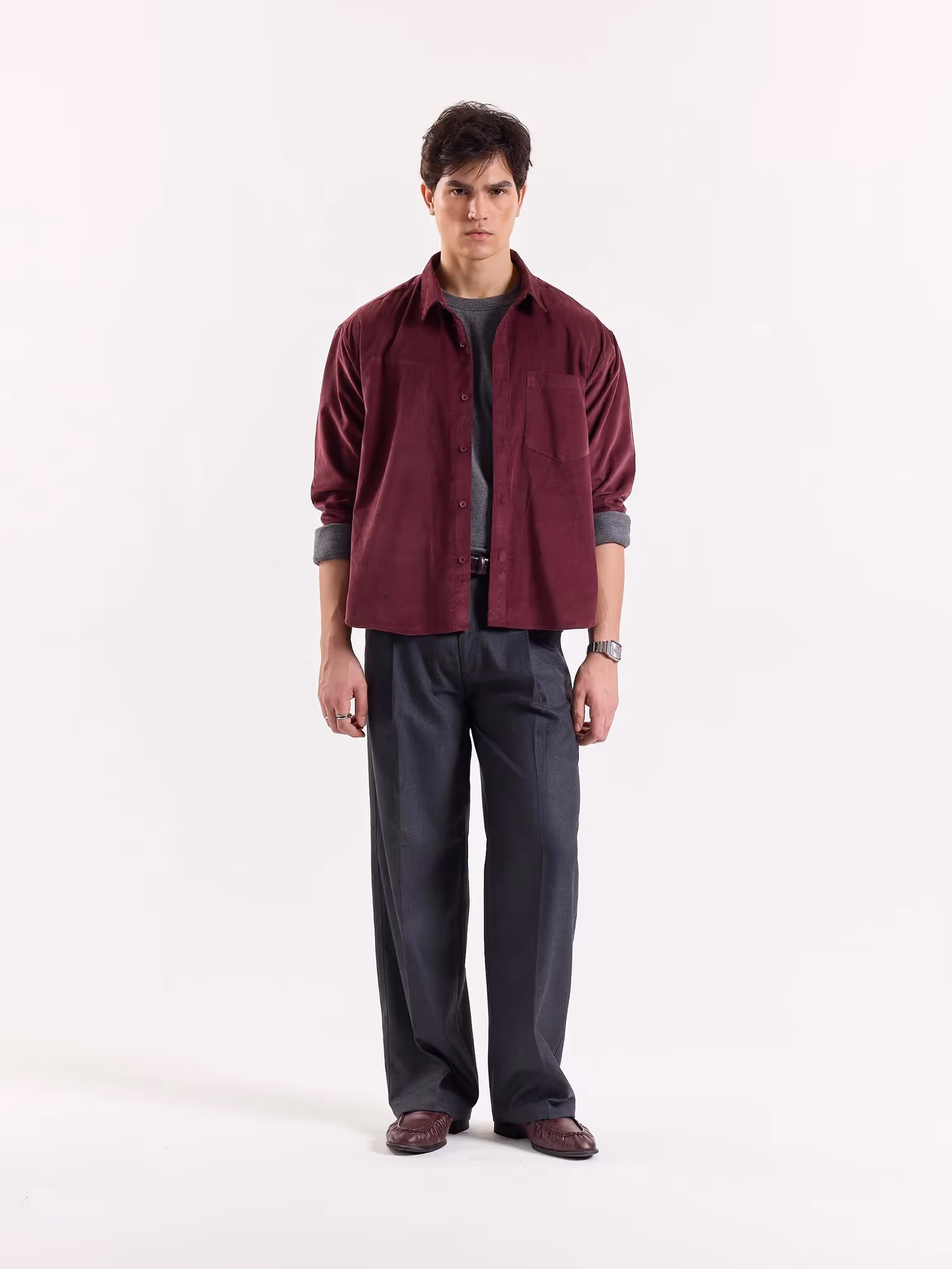 Burgundy Corduroy Oversized Shirt image 1