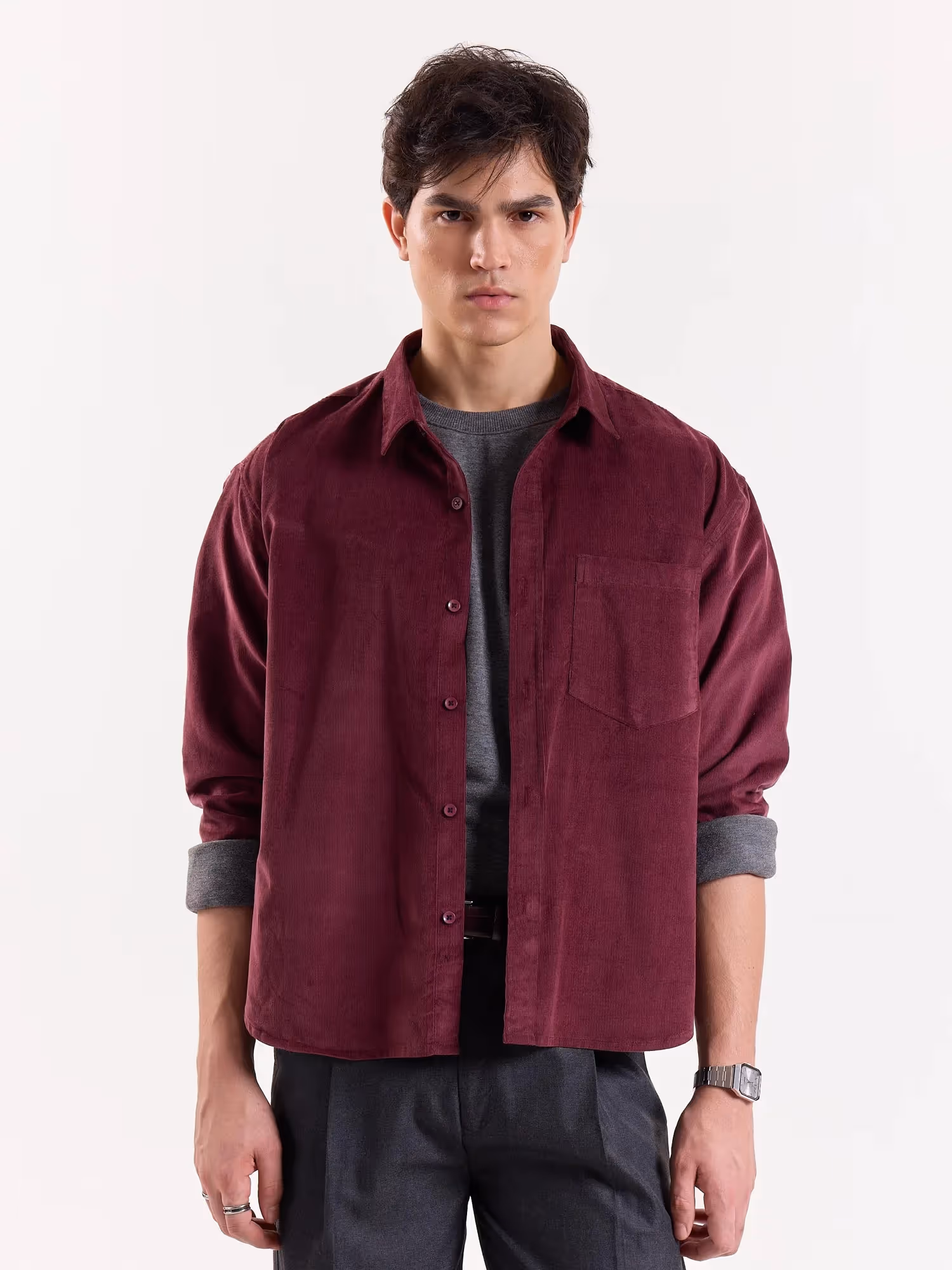 Burgundy Corduroy Oversized Shirt image 2
