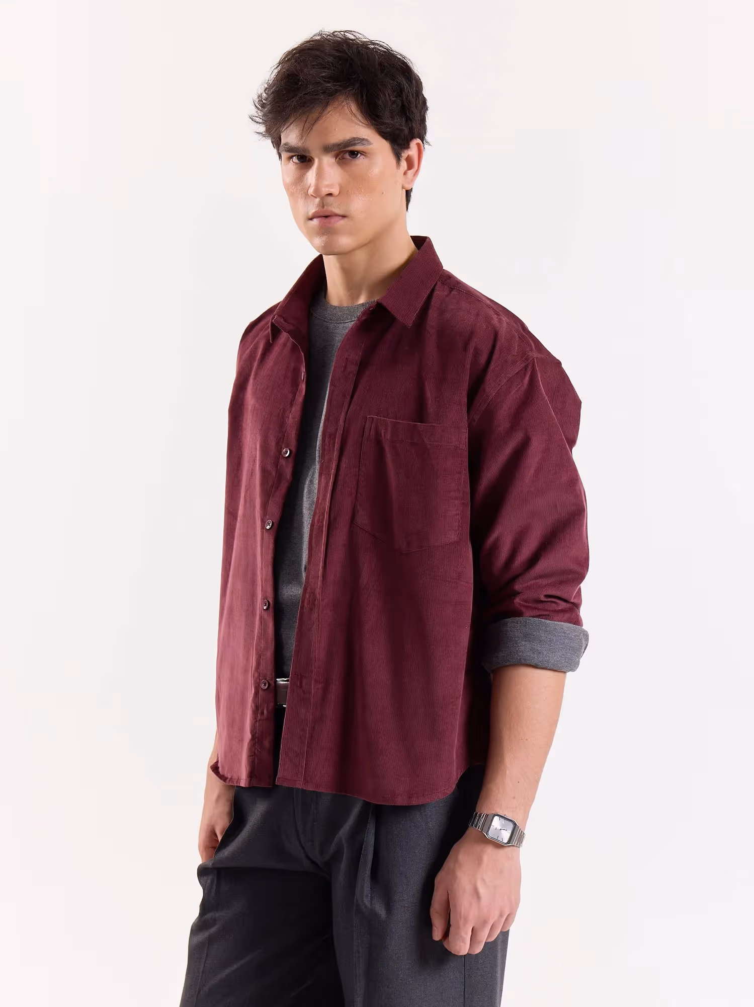 Burgundy Corduroy Oversized Shirt image 3