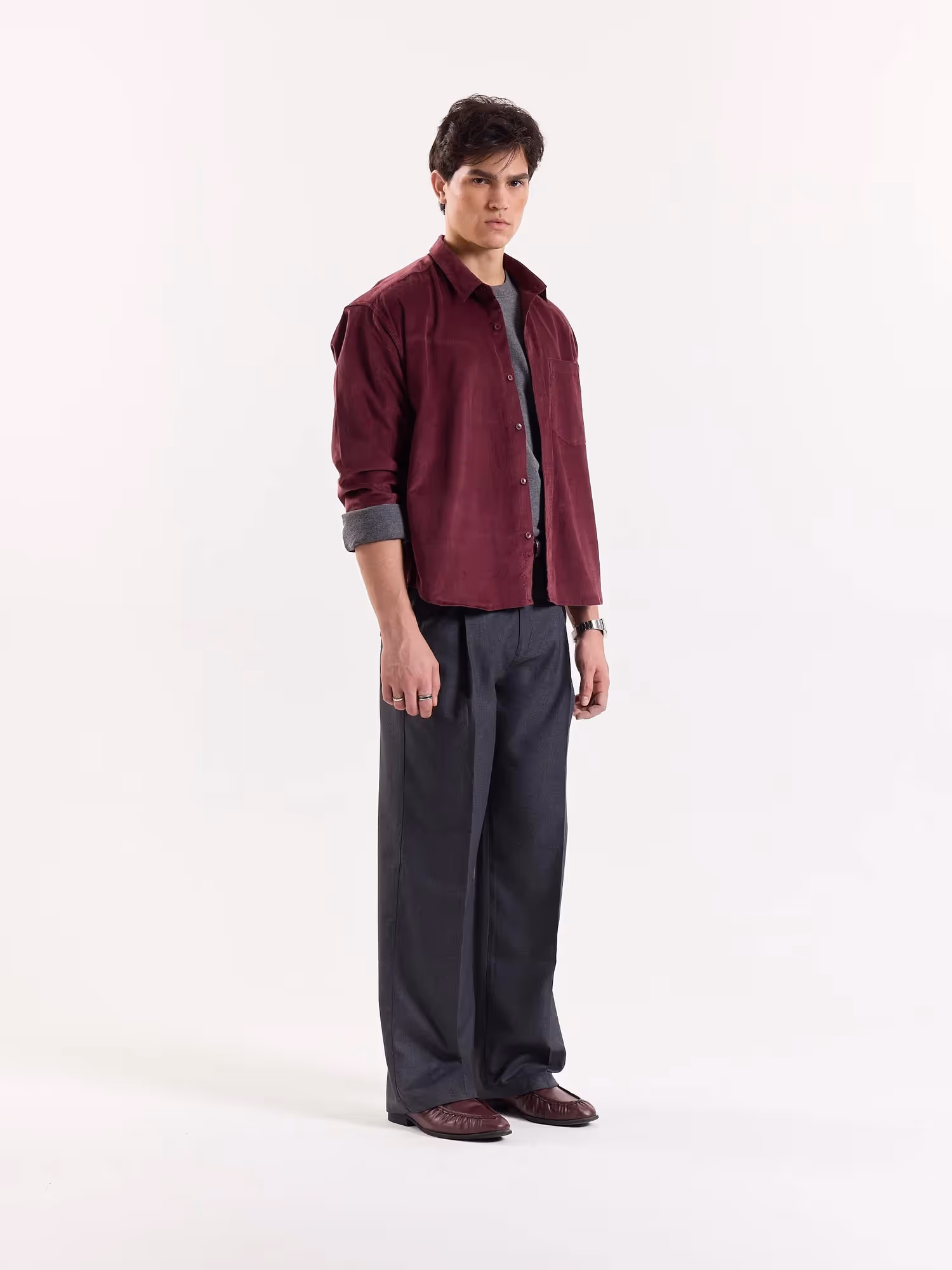 Burgundy Corduroy Oversized Shirt image 6