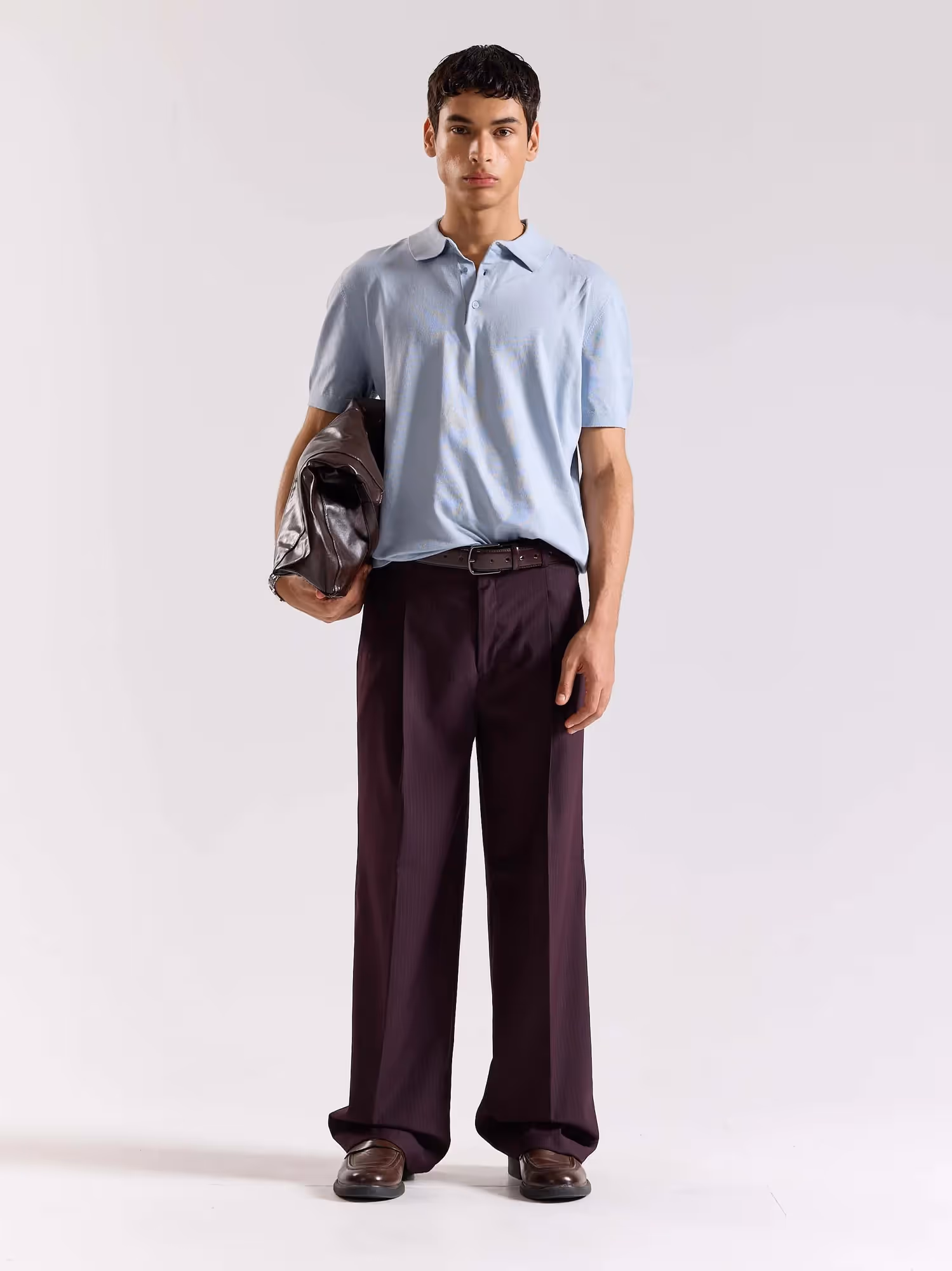 Burgundy Pinstriped Baggy Fit Trousers image 1