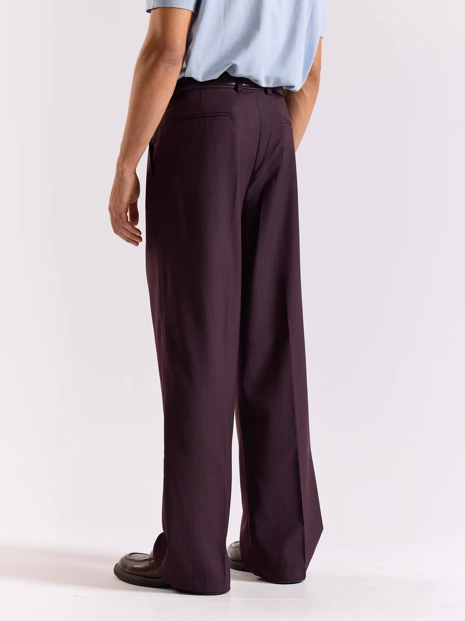 Burgundy Pinstriped Baggy Fit Trousers image 6