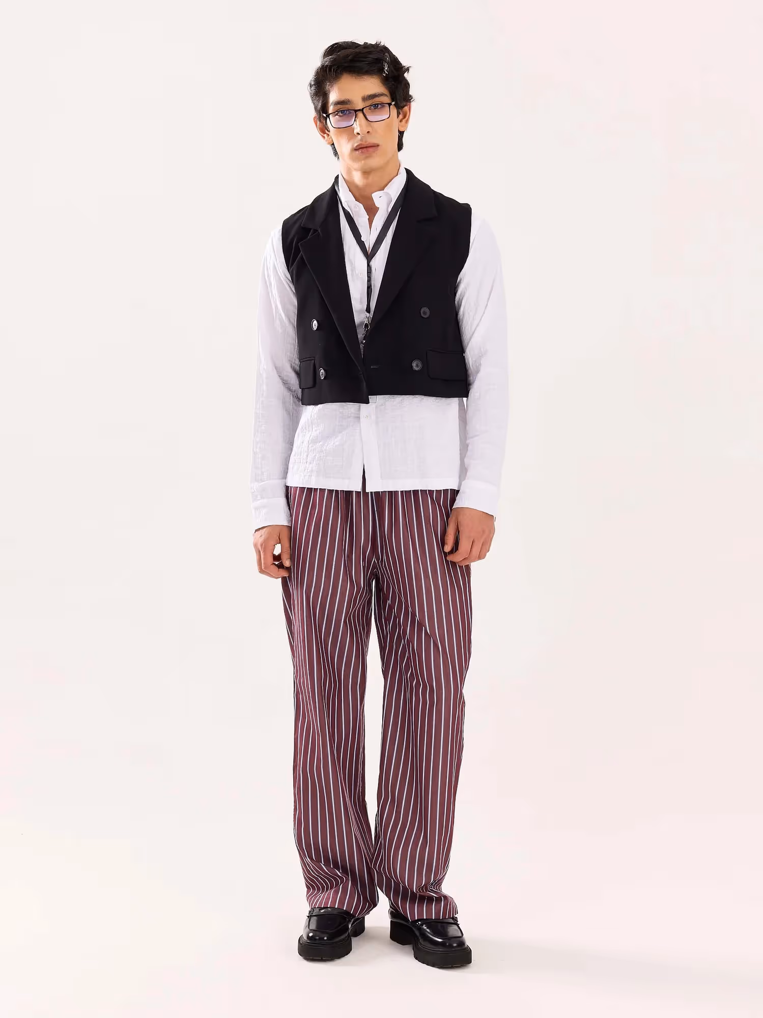 Burgundy Striped Poplin Pull-on Pants image 1