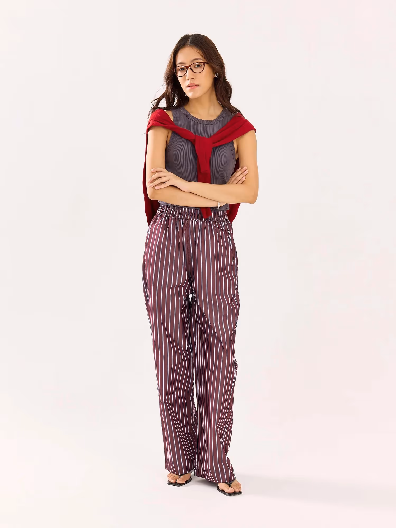 Burgundy Striped Poplin Pull-on Pants image 2