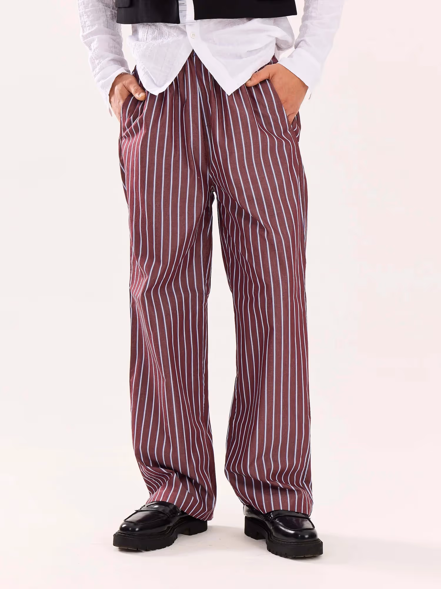 Burgundy Striped Poplin Pull-on Pants image 3