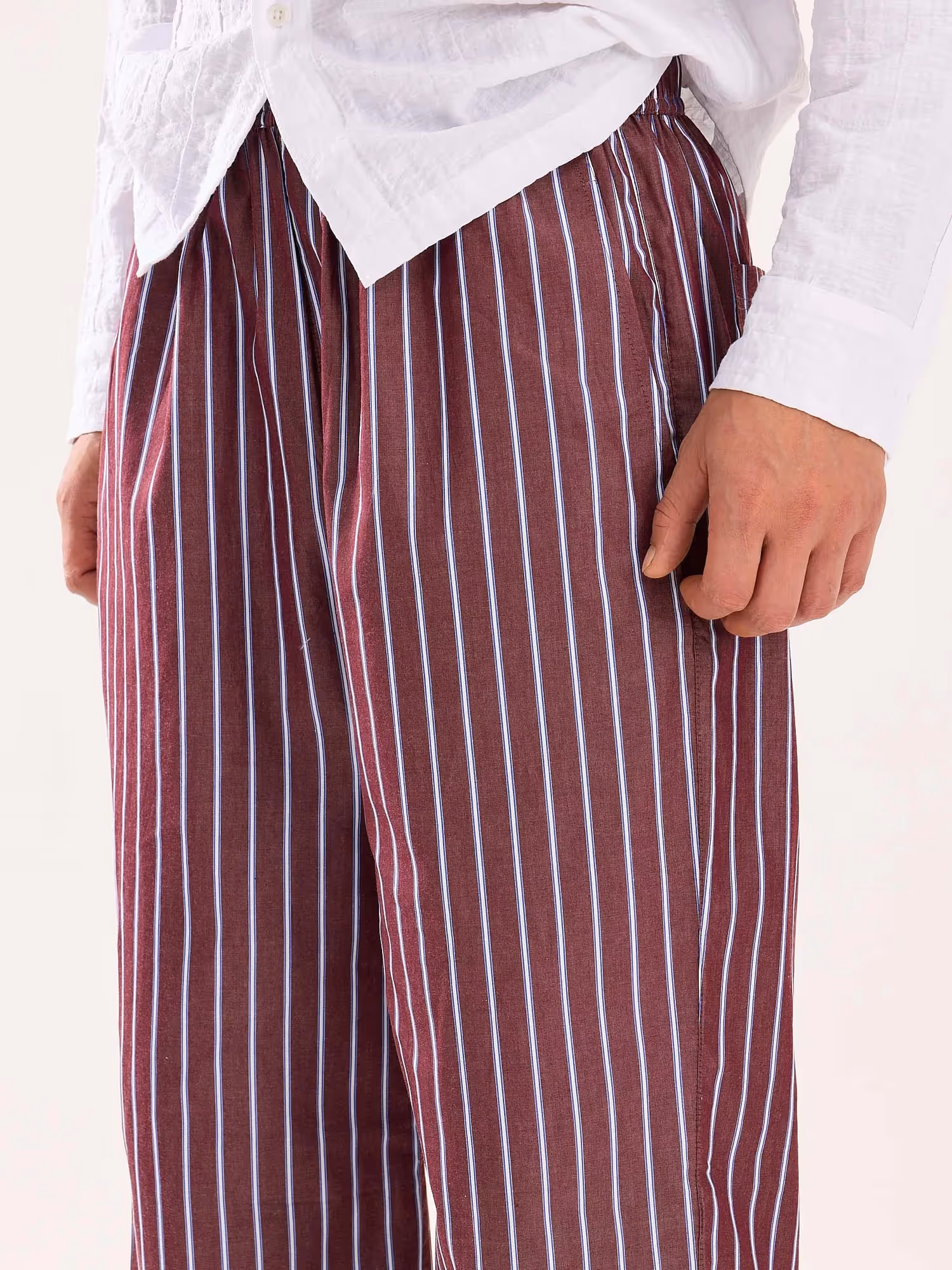 Burgundy Striped Poplin Pull-on Pants image 5