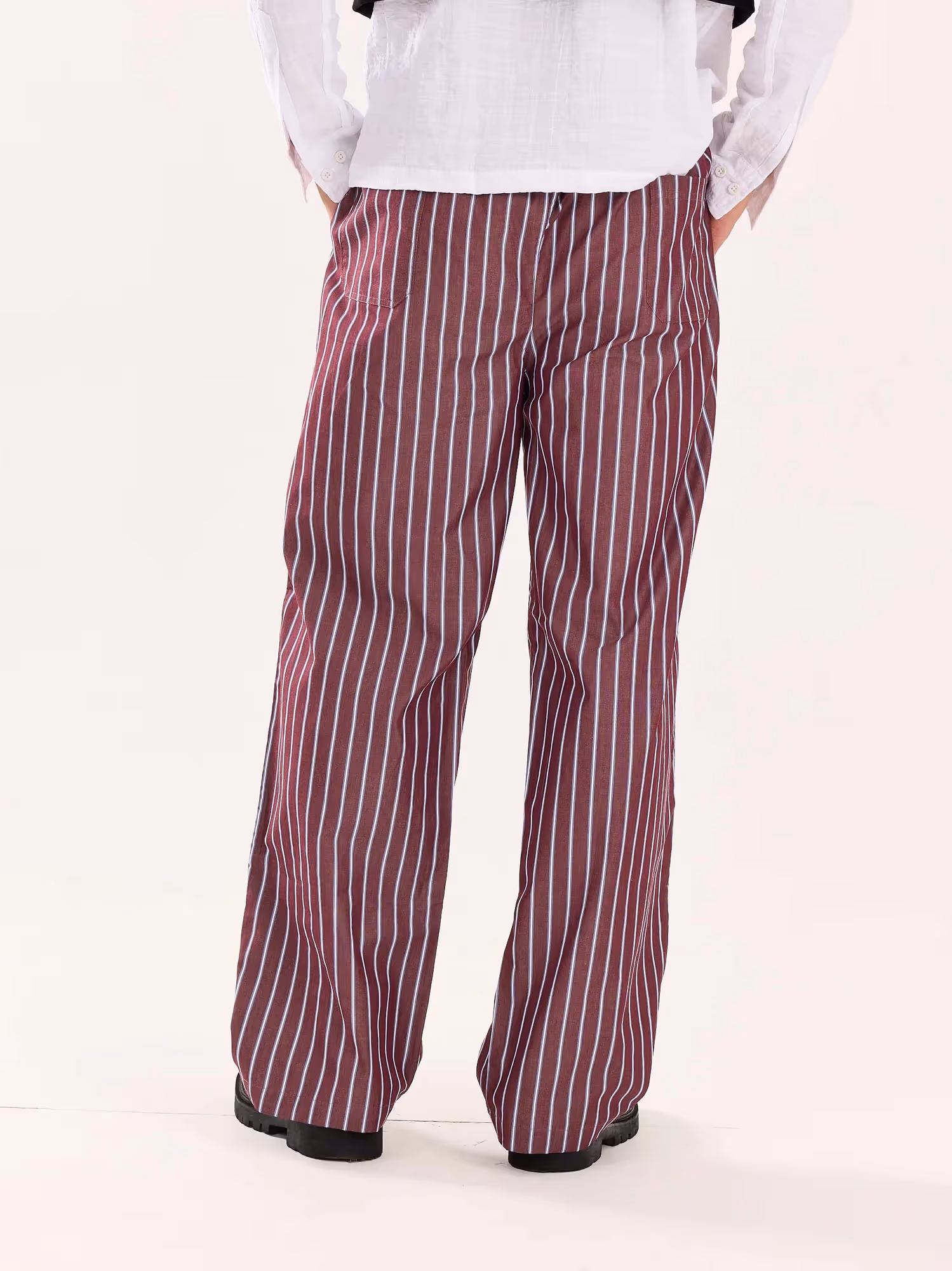 Burgundy Striped Poplin Pull-on Pants image 8