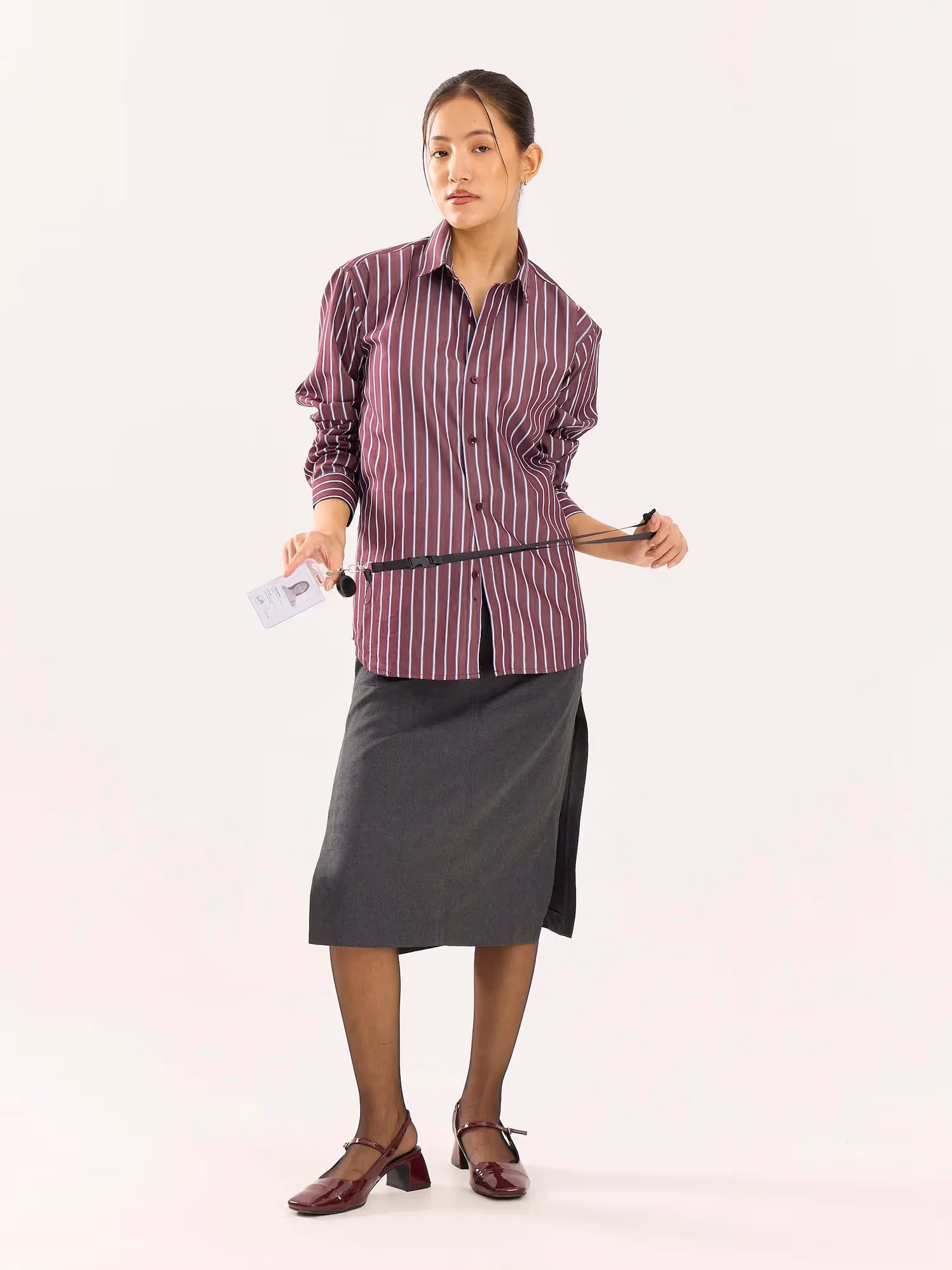 Burgundy Striped Poplin Shirt image 2