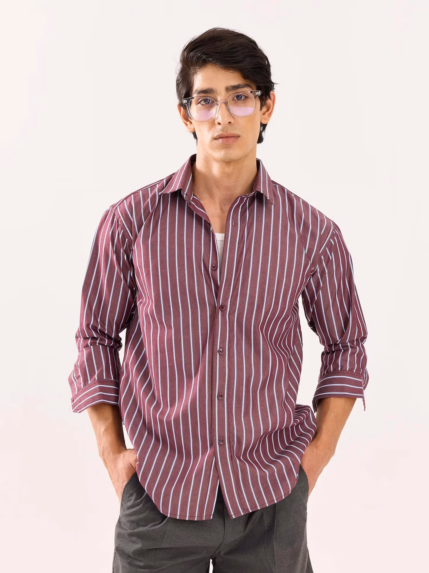 Burgundy Striped Poplin Shirt image 3