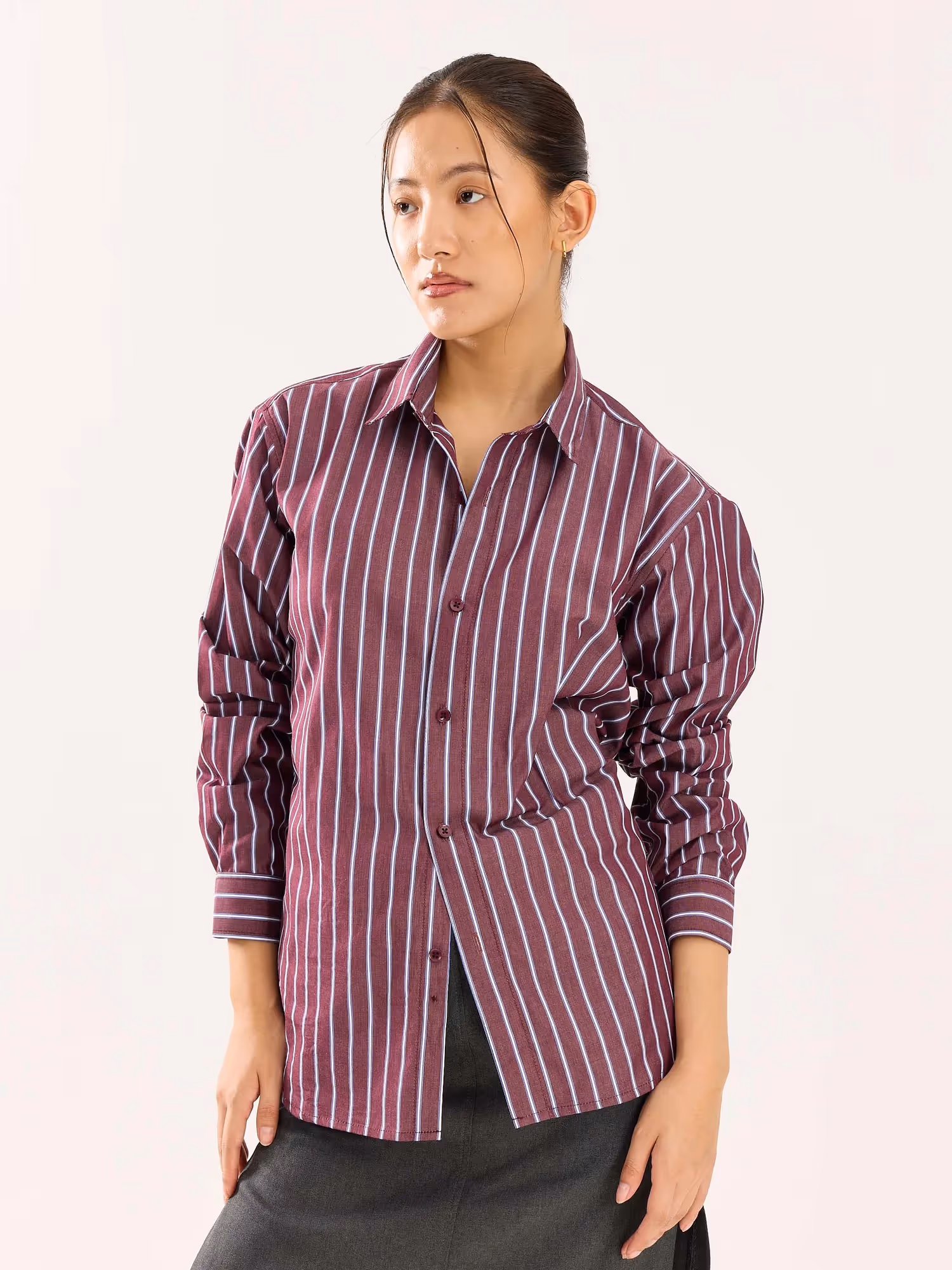 Burgundy Striped Poplin Shirt image 4