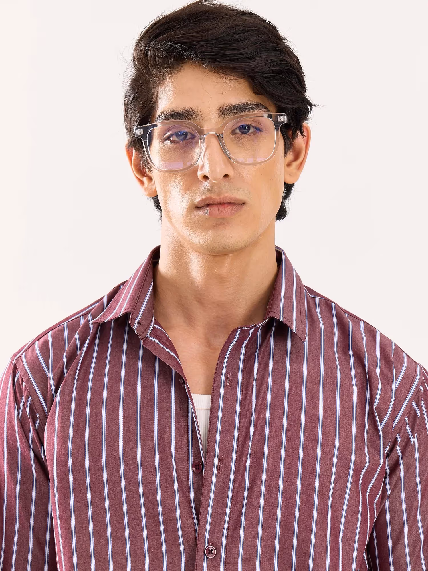 Burgundy Striped Poplin Shirt image 5