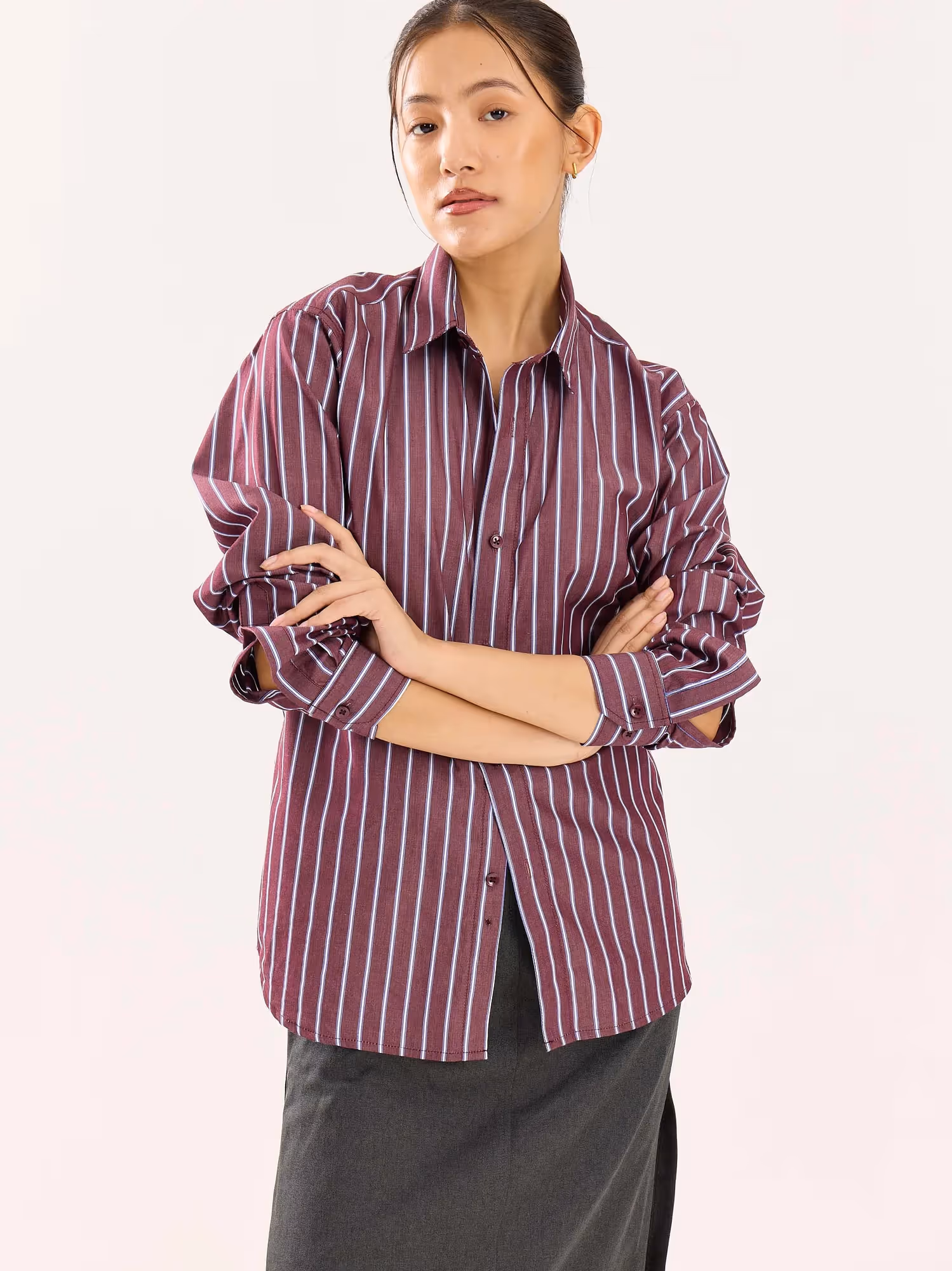 Burgundy Striped Poplin Shirt image 6