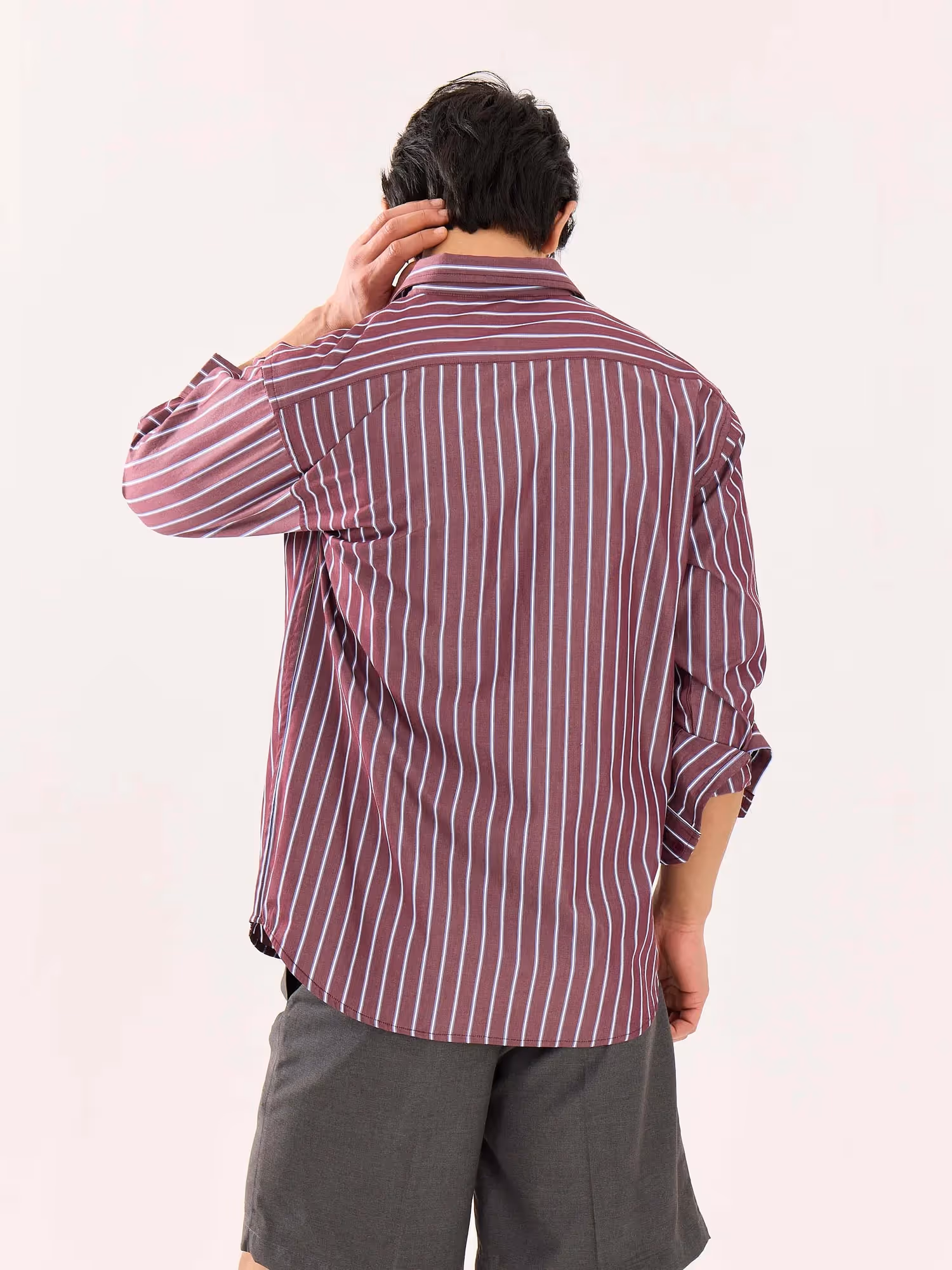 Burgundy Striped Poplin Shirt image 8