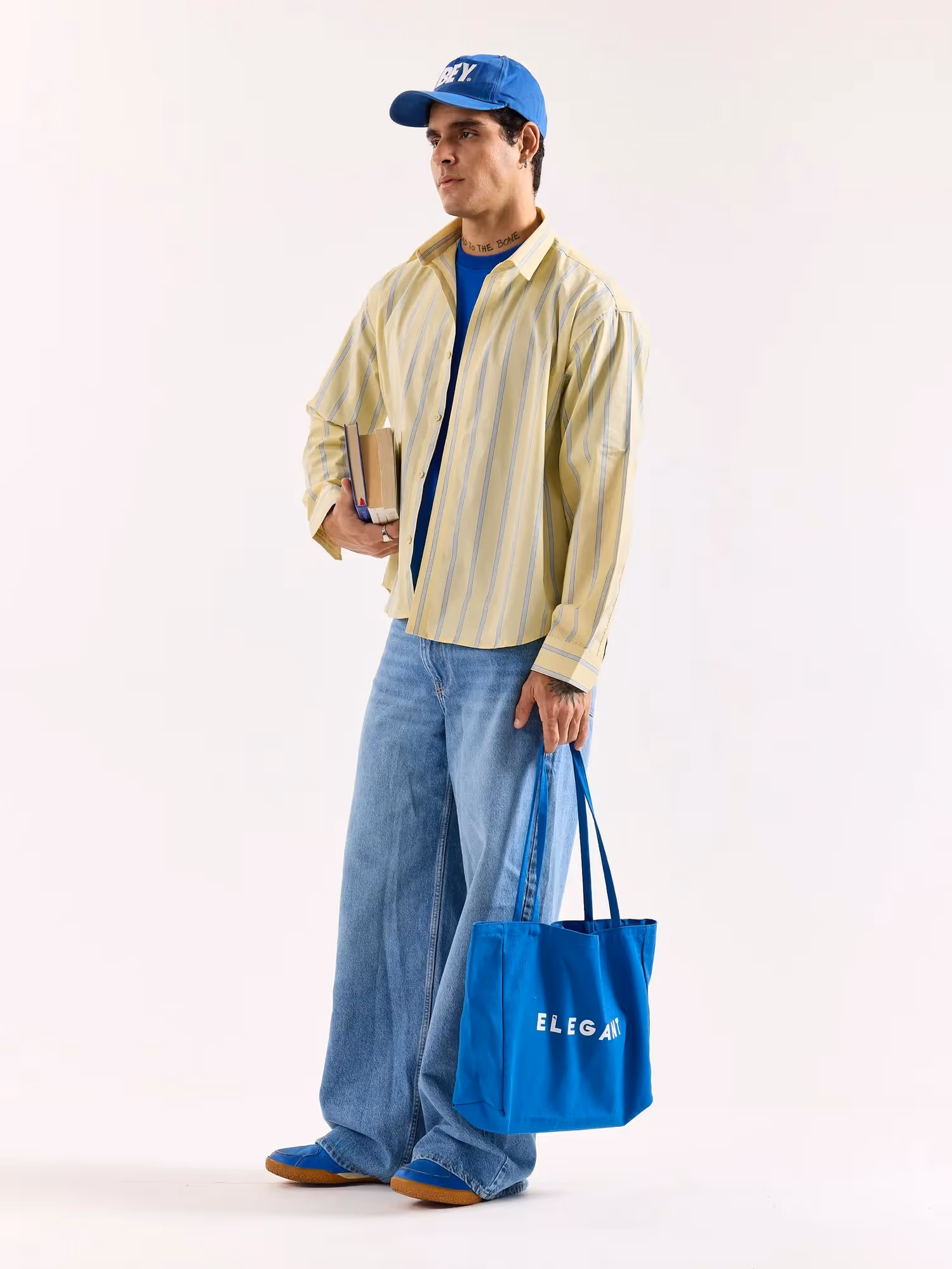 Butter Yellow & Blue Striped Poplin Oversized Shirt image 6