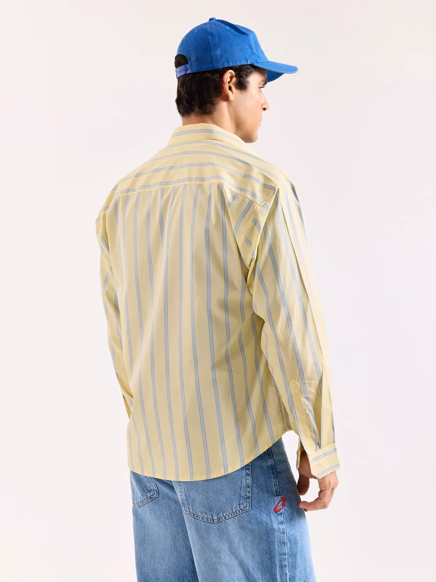 Butter Yellow & Blue Striped Poplin Oversized Shirt image 8