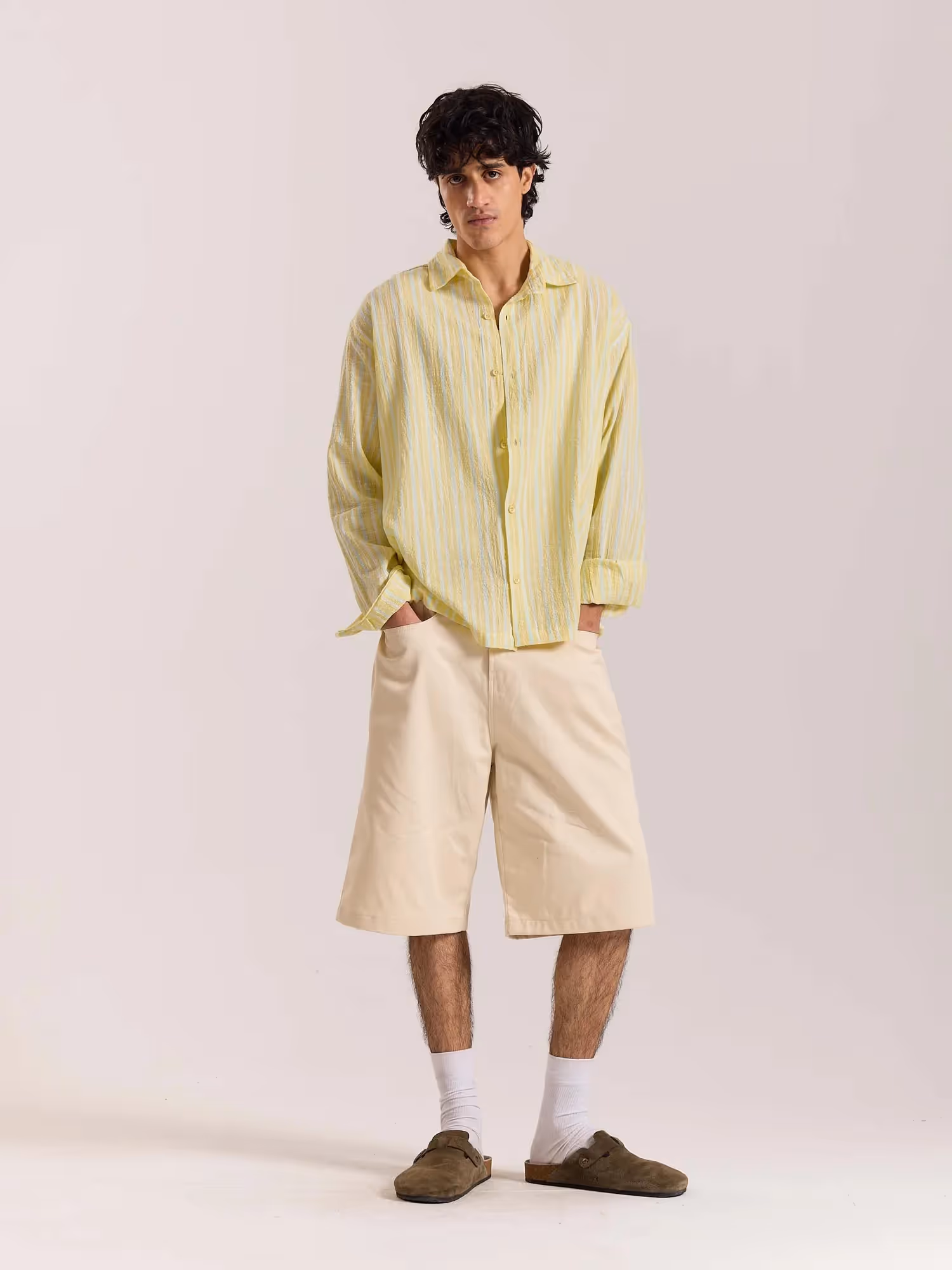 Butter Yellow & Blue Striped Seersucker Shirt image 1