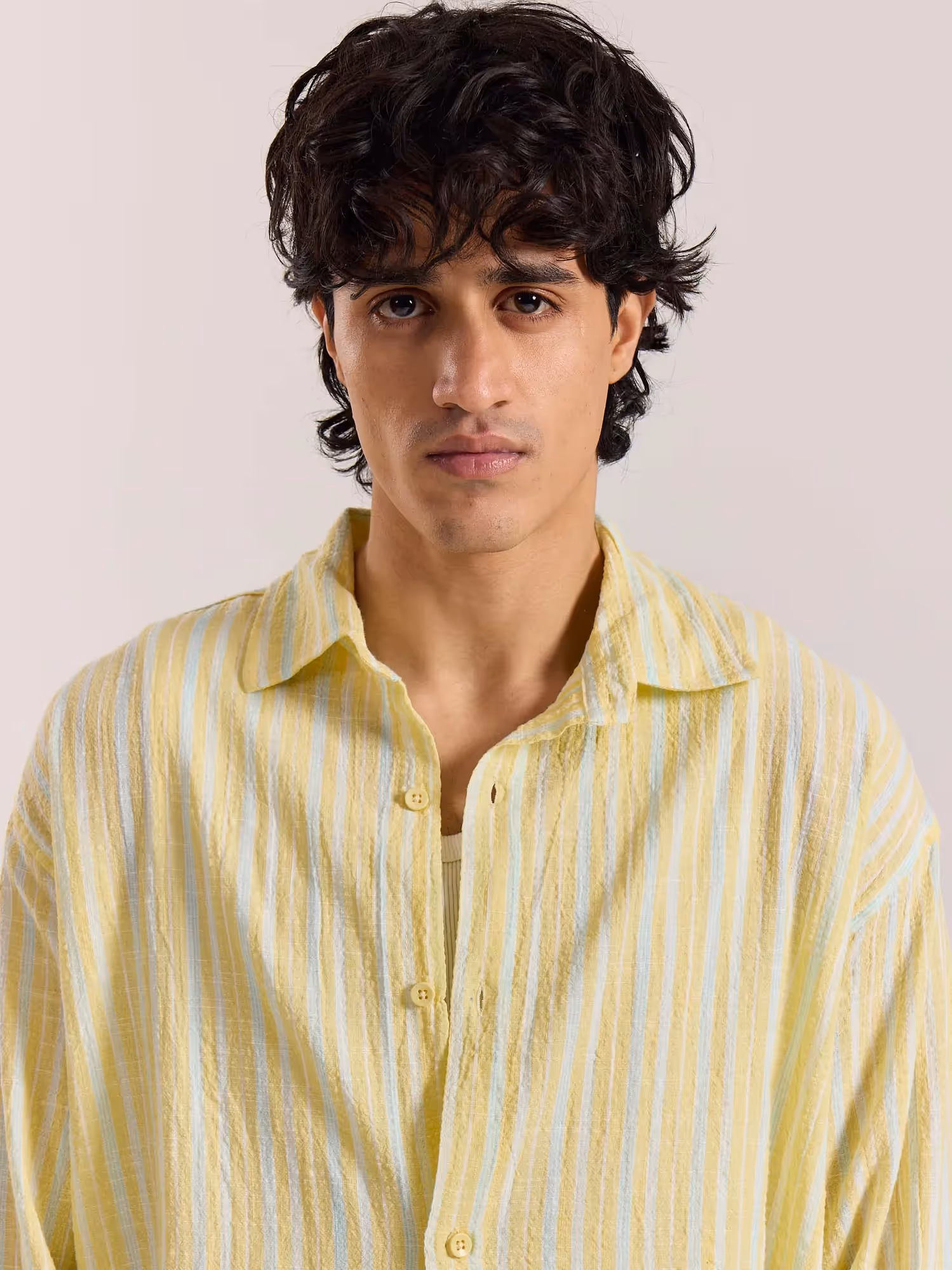 Butter Yellow & Blue Striped Seersucker Shirt image 3