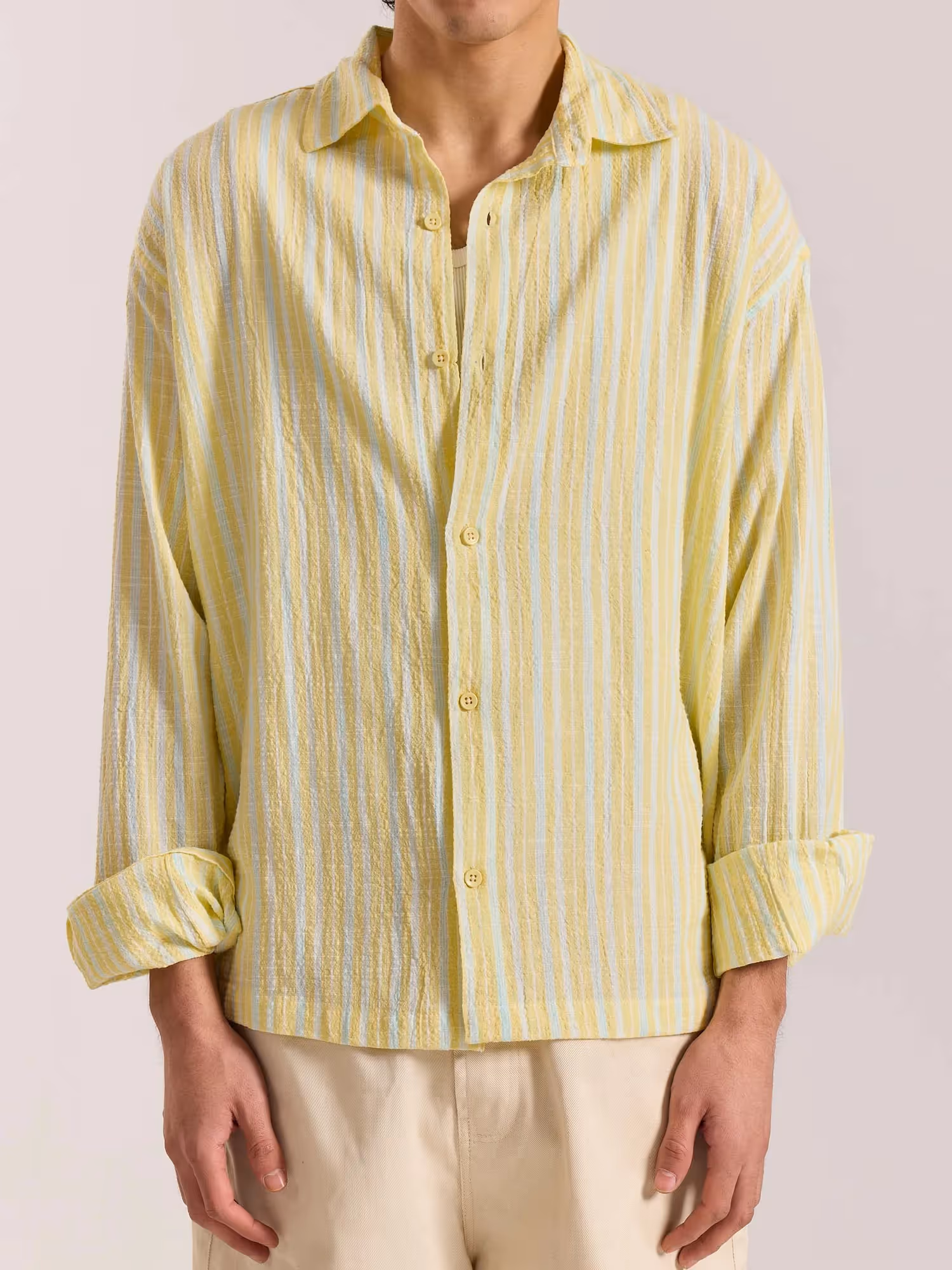 Butter Yellow & Blue Striped Seersucker Shirt image 4