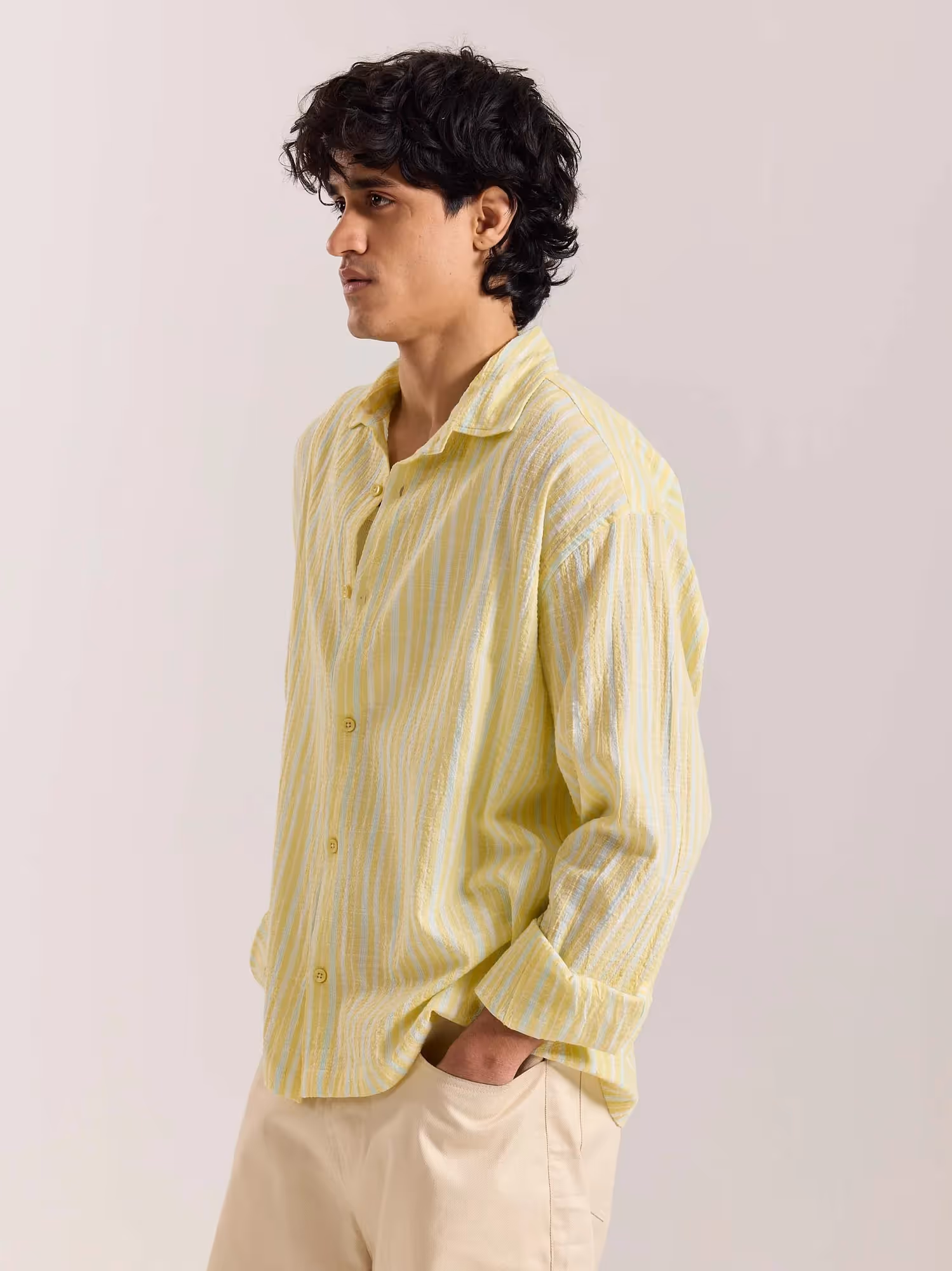 Butter Yellow & Blue Striped Seersucker Shirt image 5