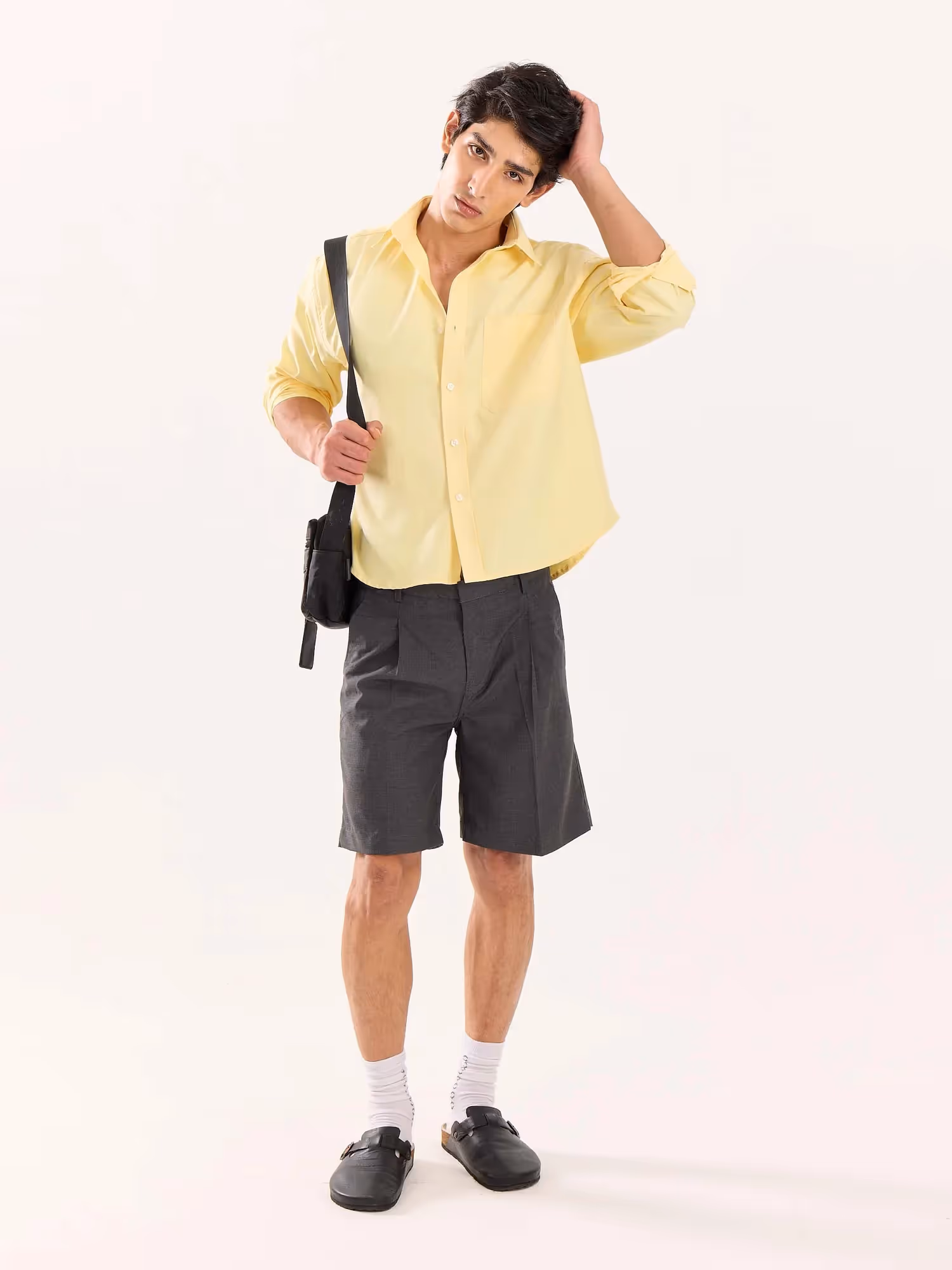 Butter Yellow Oversized Cropped Shirt image 1