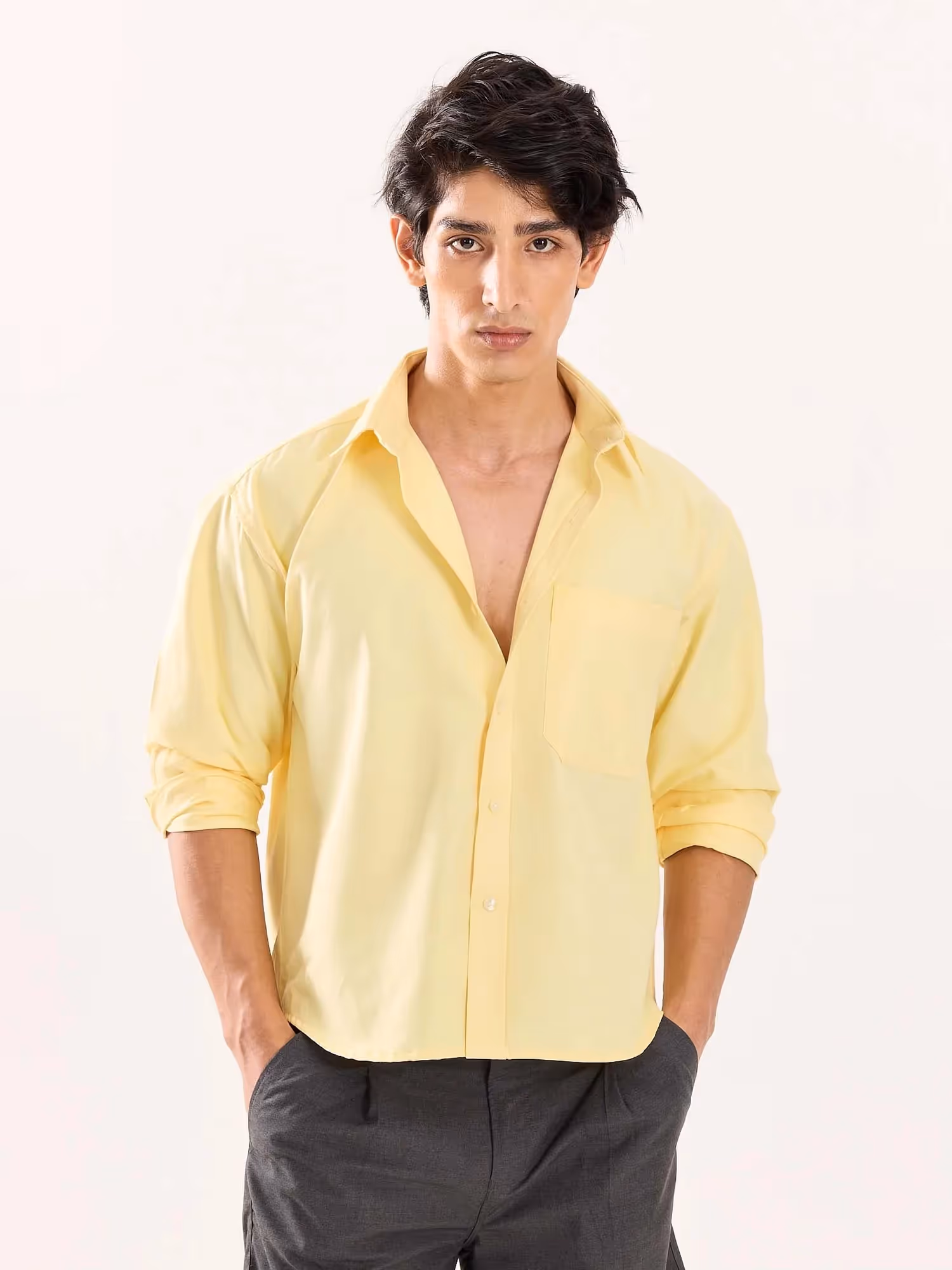 Butter Yellow Oversized Cropped Shirt image 3